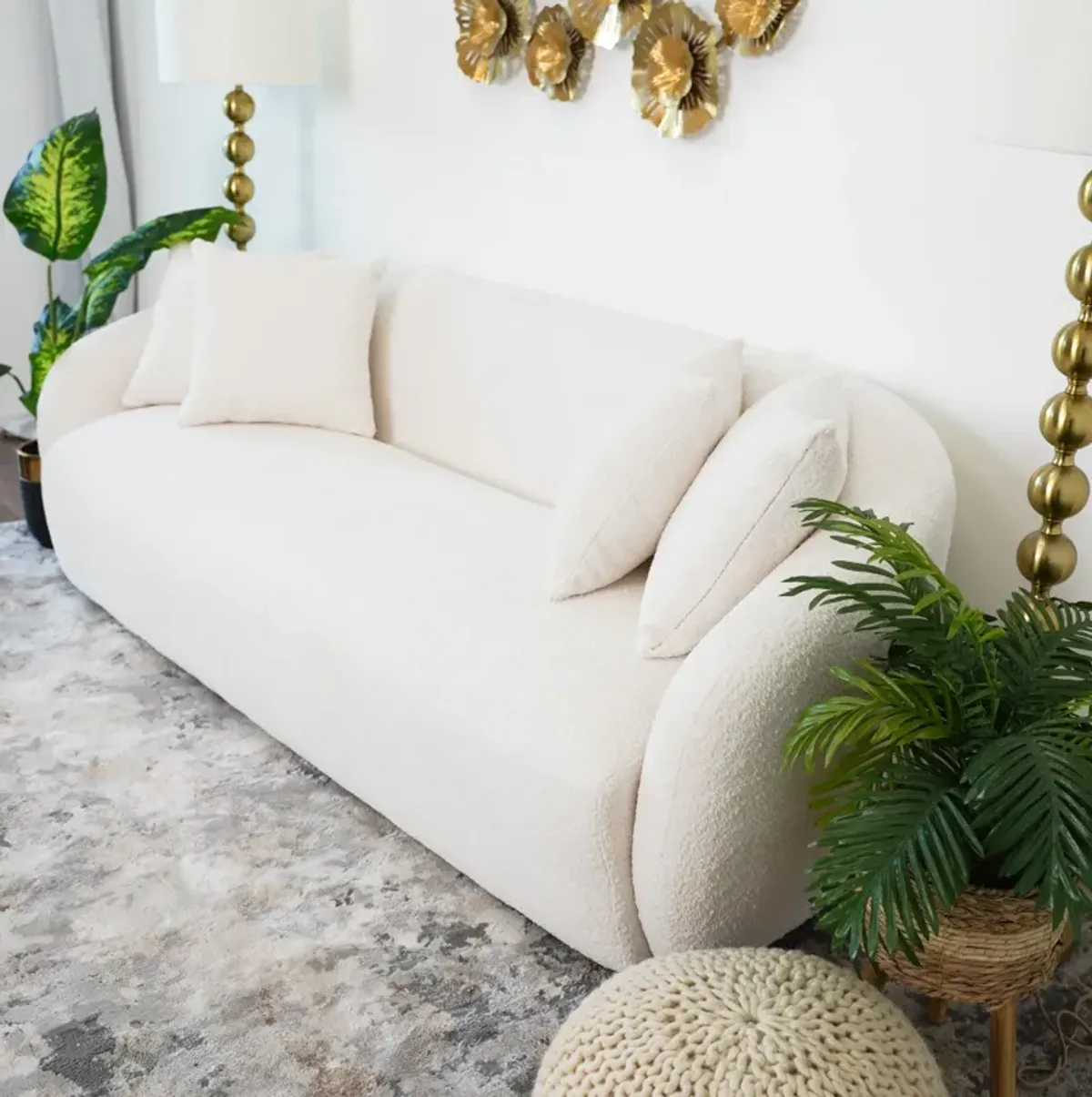 Lidia Ivory Boucle Japandi Style Sofa