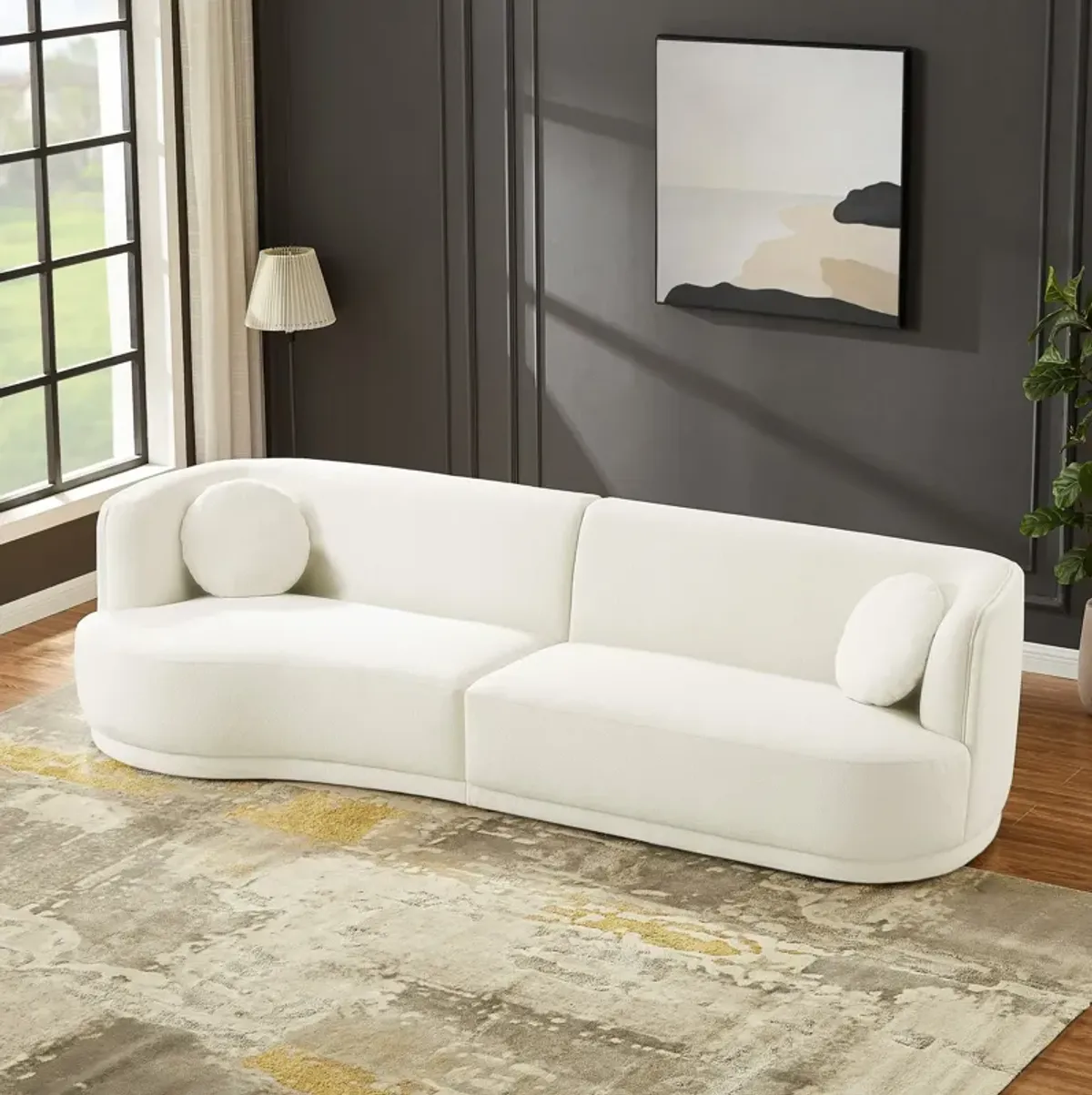 Paris Japandi Curvy White Boucle Sofa