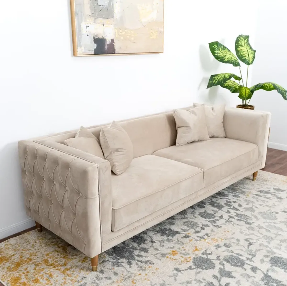 Mara Light Cream Velvet Sofa