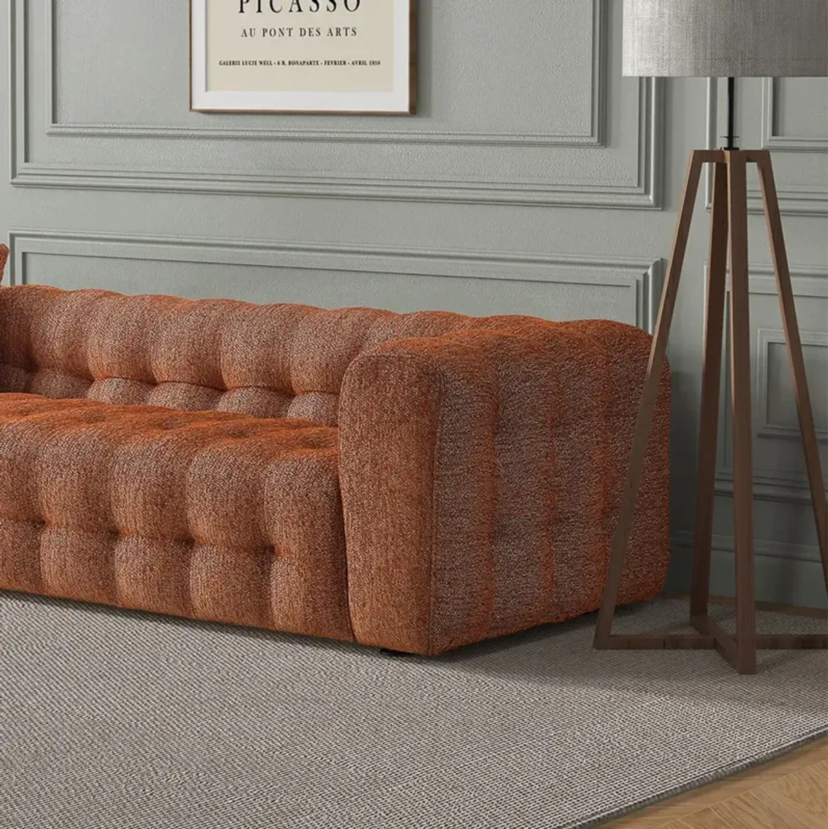 Marceille Modern Boucle Sofa in Burnt Orange