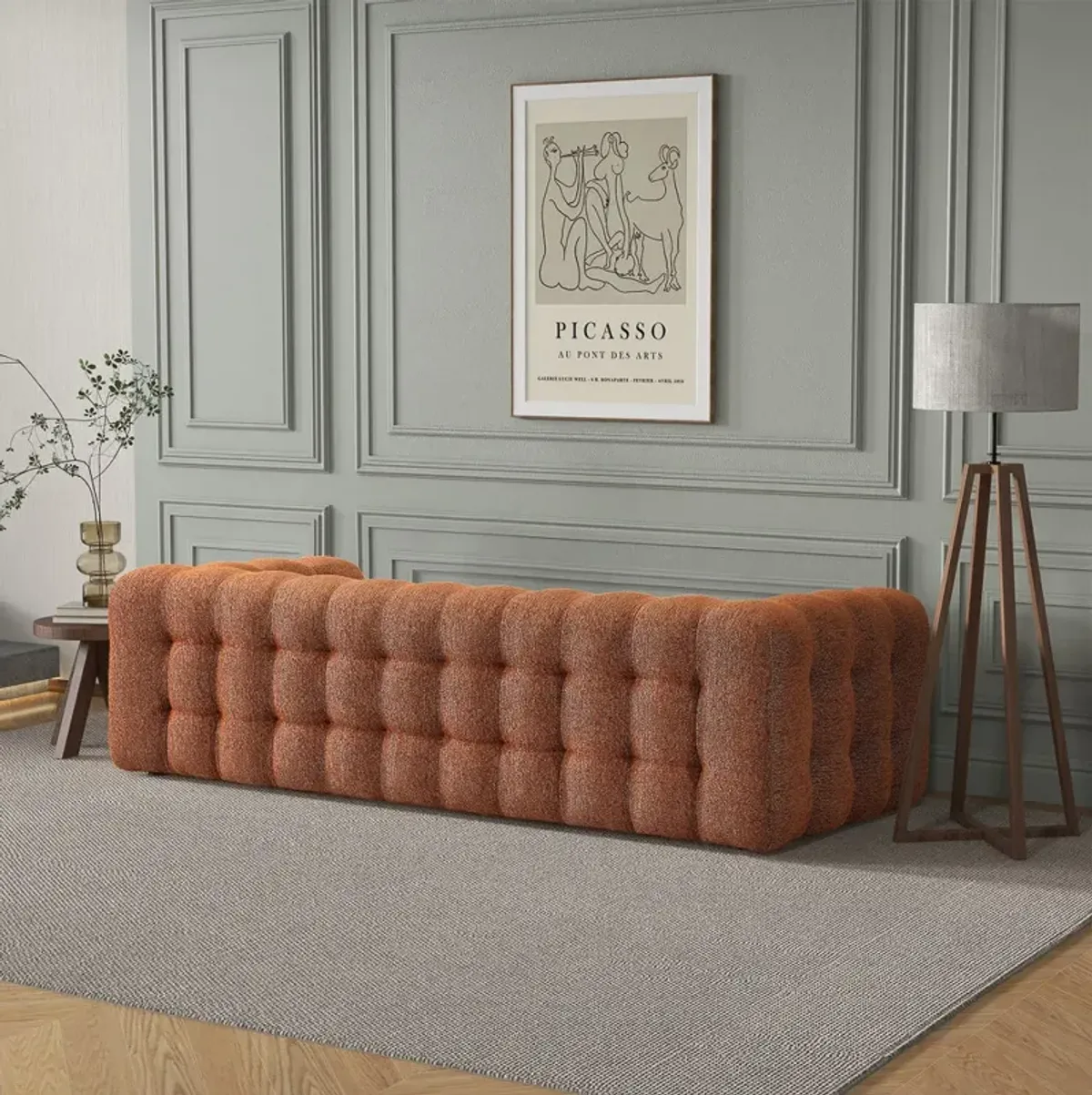 Marceille Modern Boucle Sofa in Burnt Orange