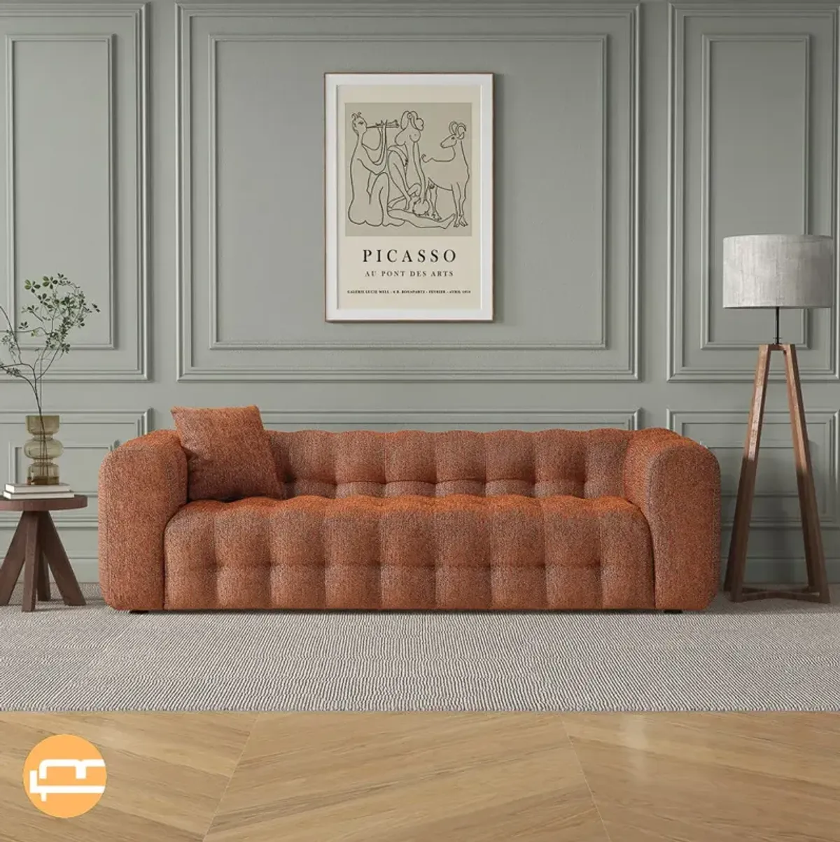 Marceille Modern Boucle Sofa in Burnt Orange