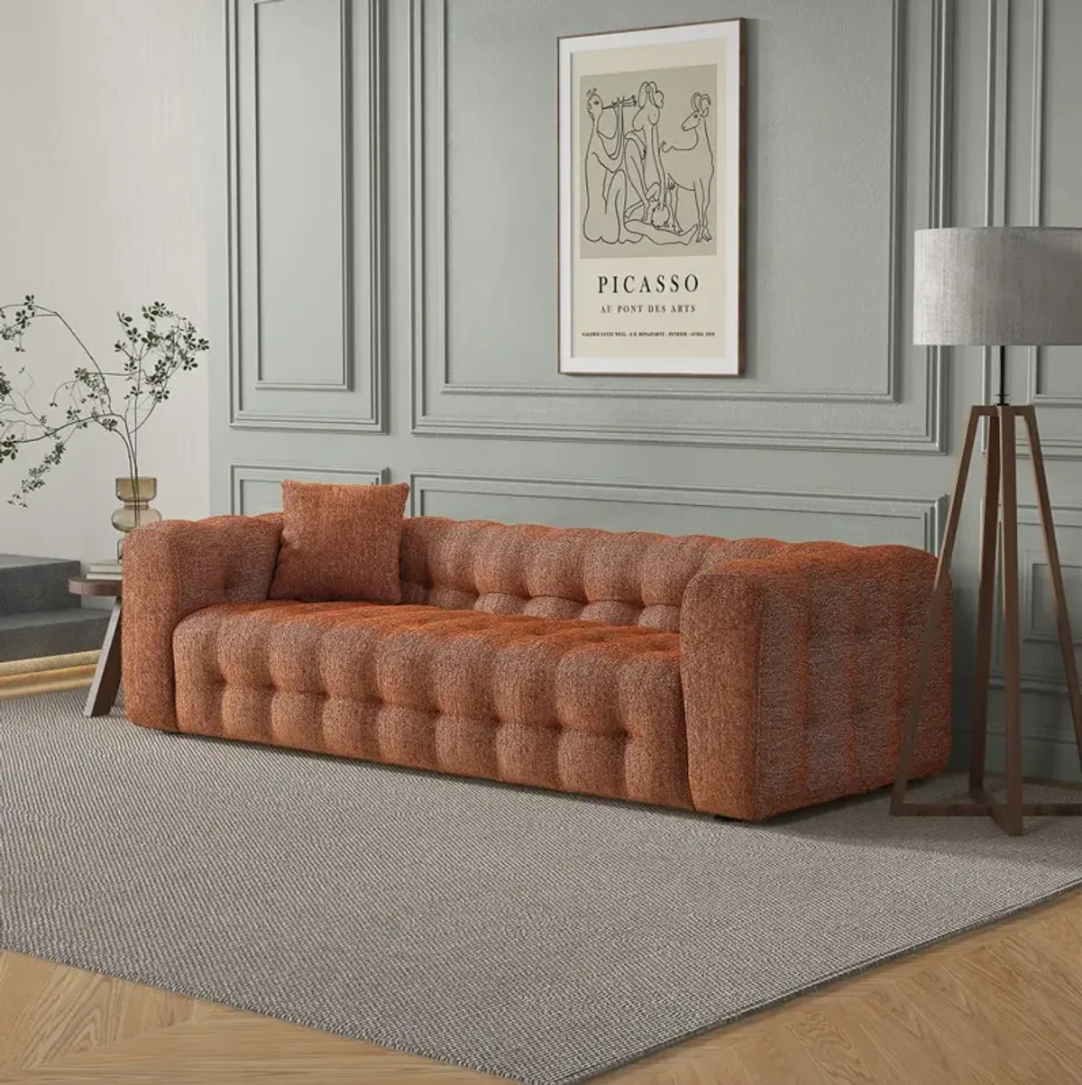 Marceille Modern Boucle Sofa in Burnt Orange