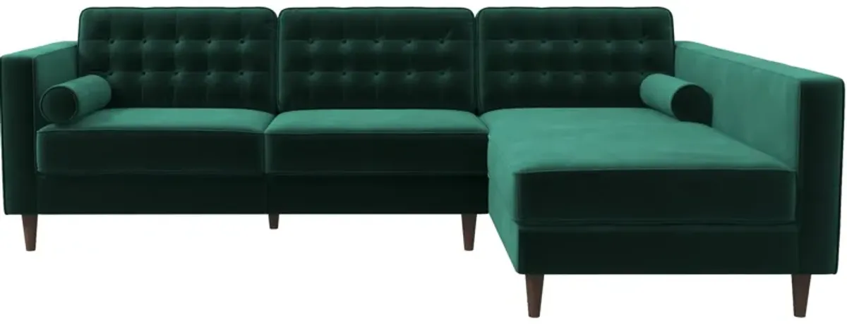 Olson Green Velvet Sectional Sofa Right Chaise