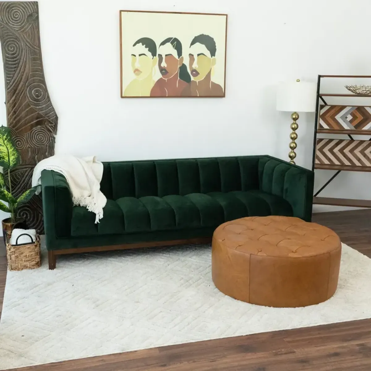 Timber Tan Leather Round Ottoman