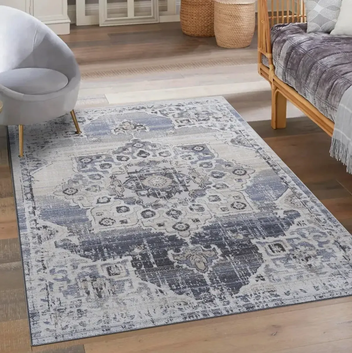 Payas Cream - Blue Rug Size 6'7'' x 9'