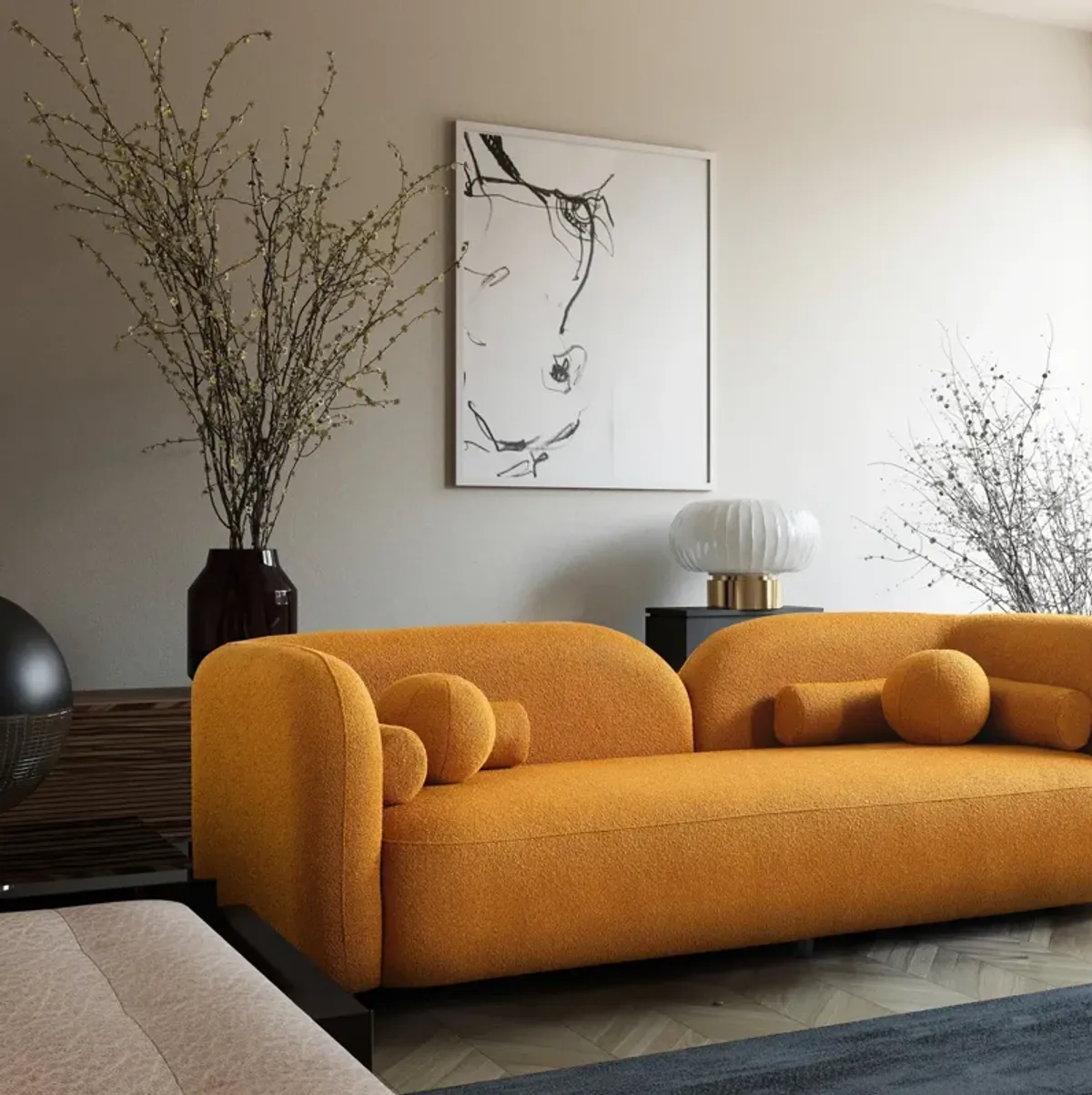 Bodrum Dark Yellow Curved Boucle Sofa