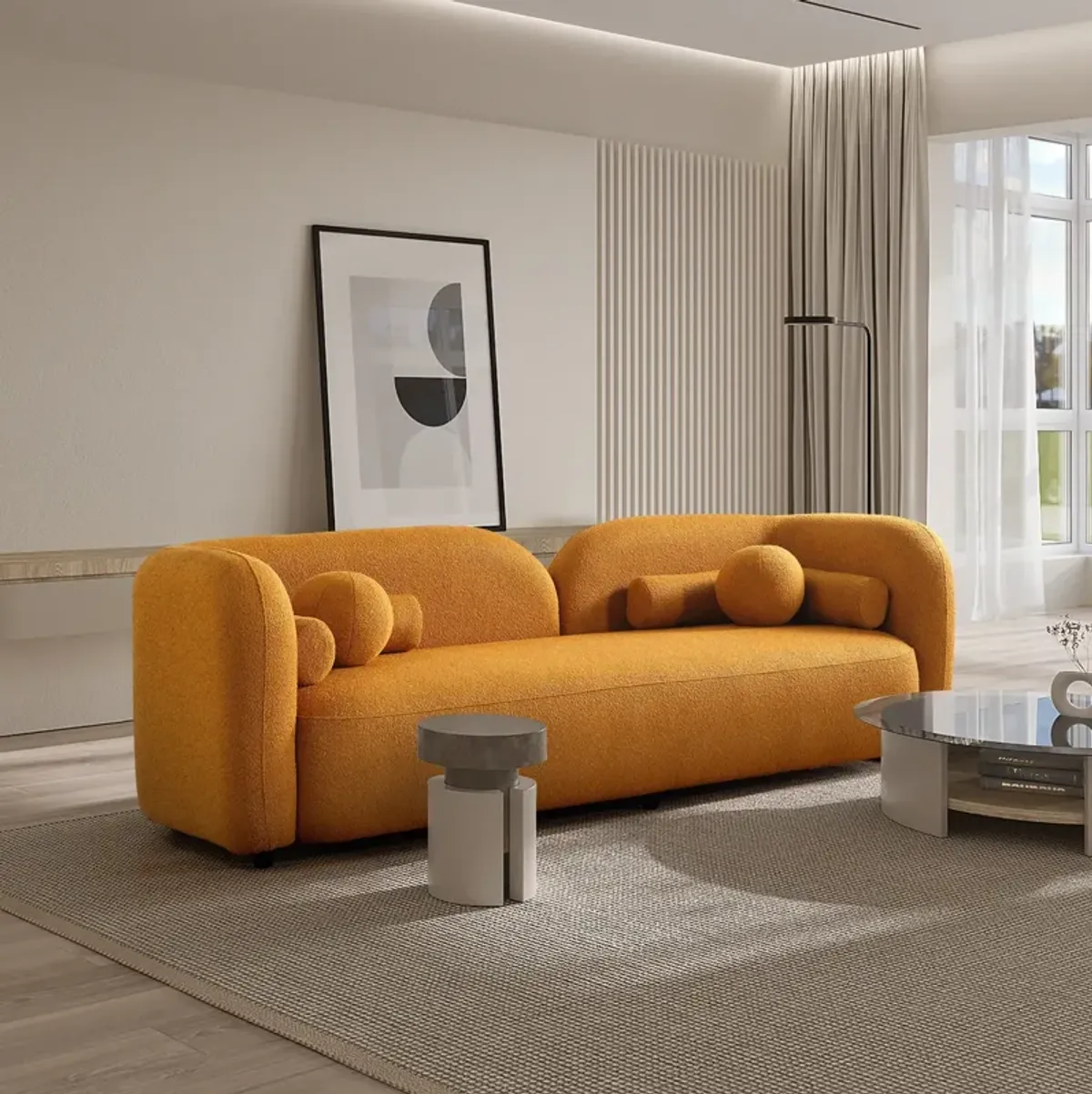 Bodrum Dark Yellow Curved Boucle Sofa