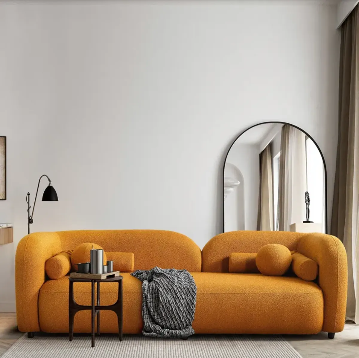 Bodrum Dark Yellow Curved Boucle Sofa