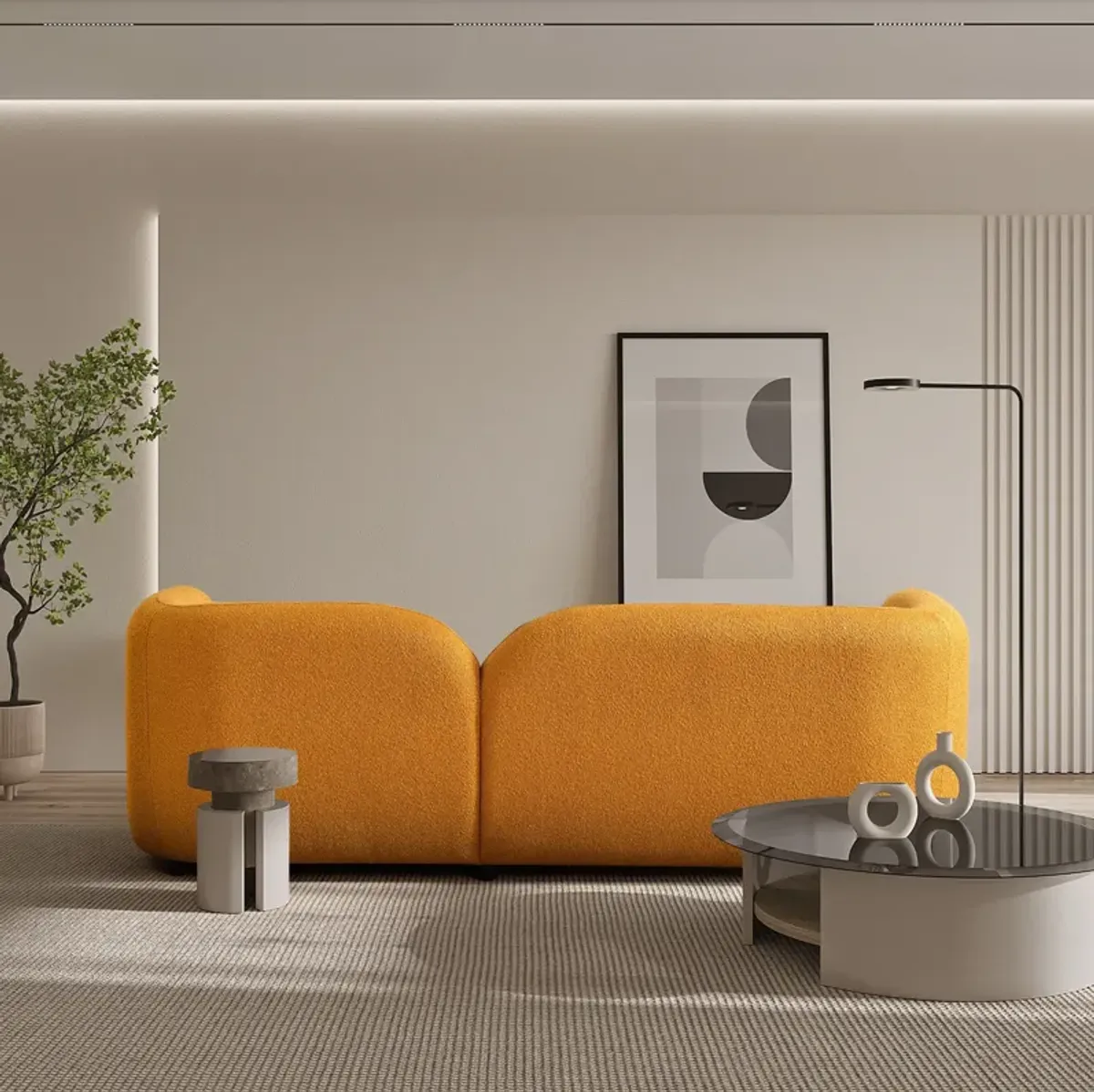 Bodrum Dark Yellow Curved Boucle Sofa