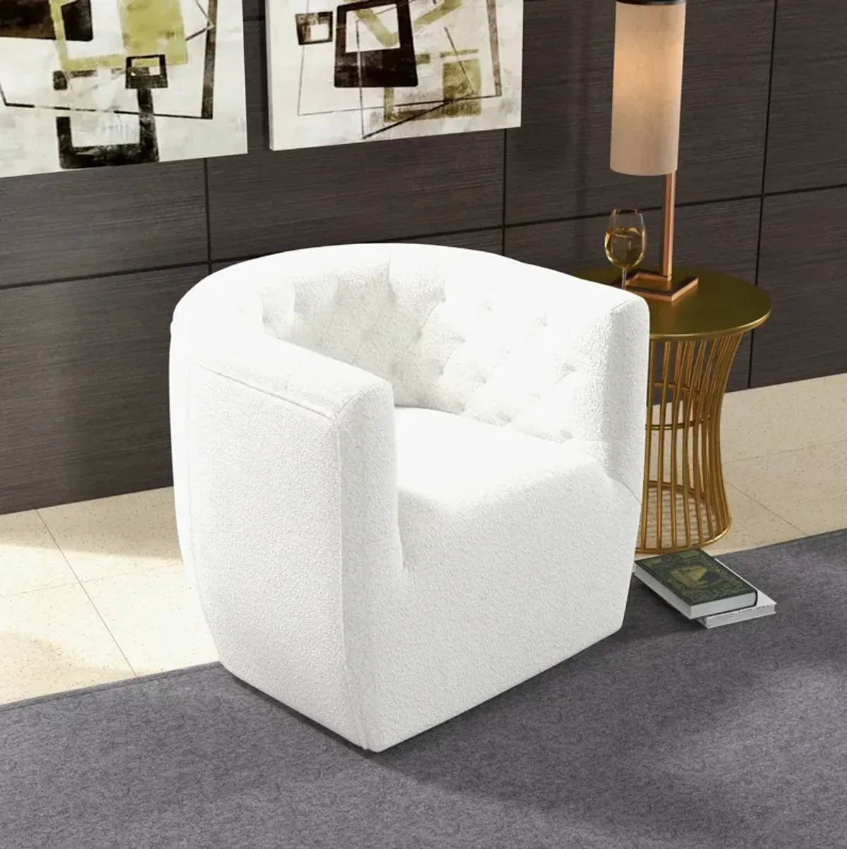 Lotte Cream Boucle Swivel Chair