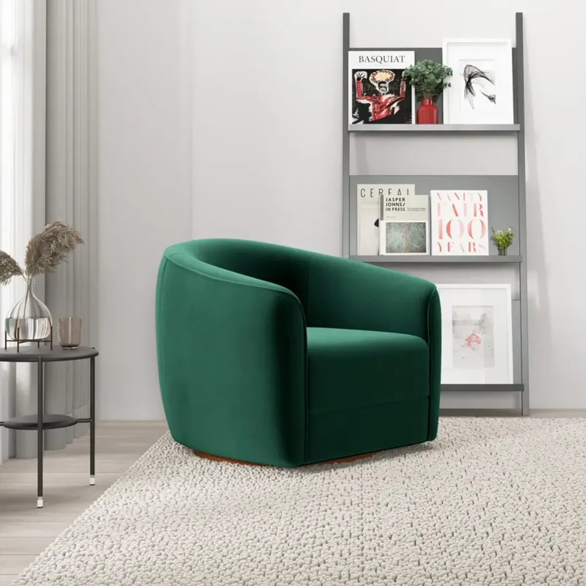 Spring Dark Green Velvet Swivel Chair