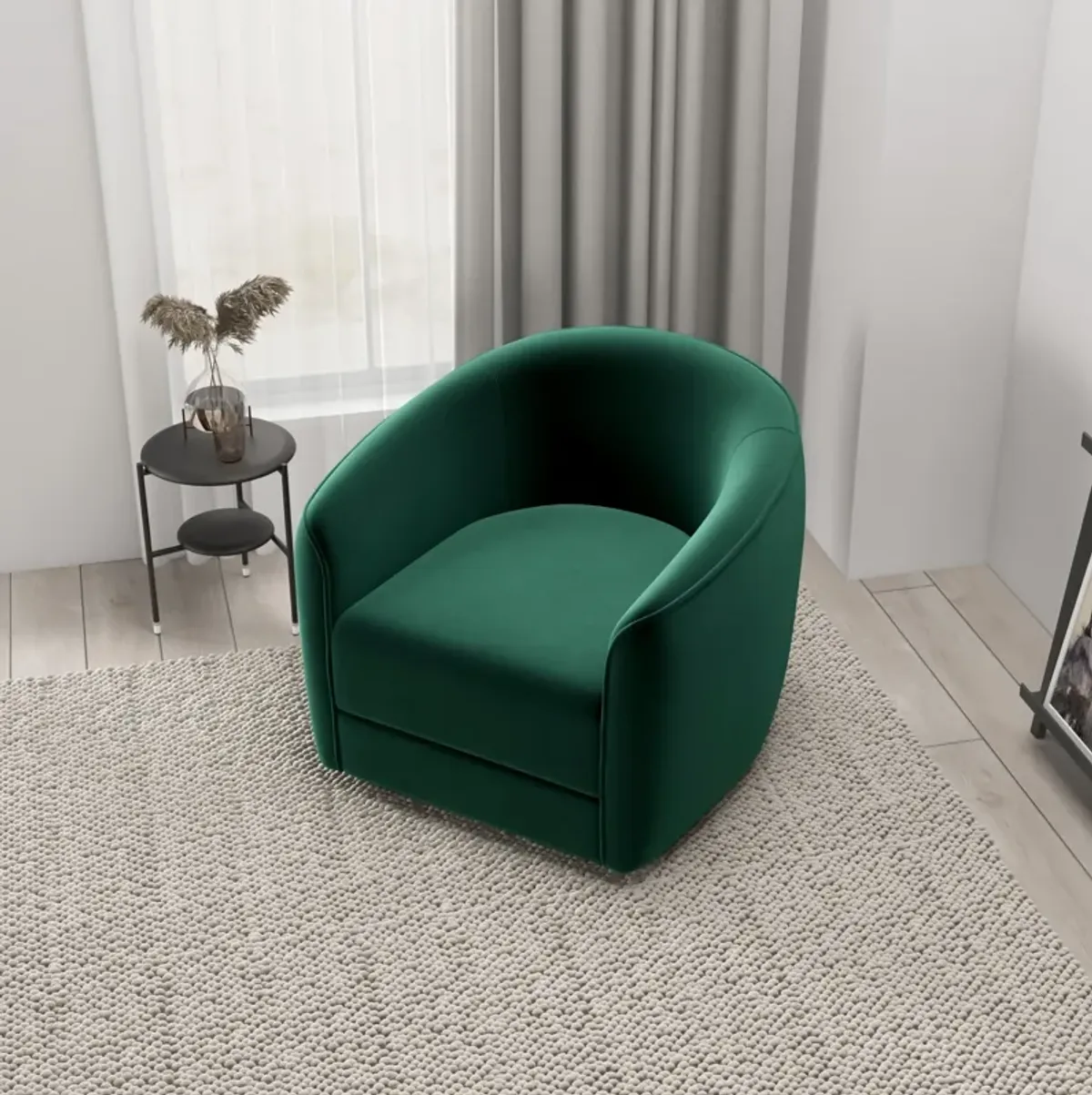 Spring Dark Green Velvet Swivel Chair