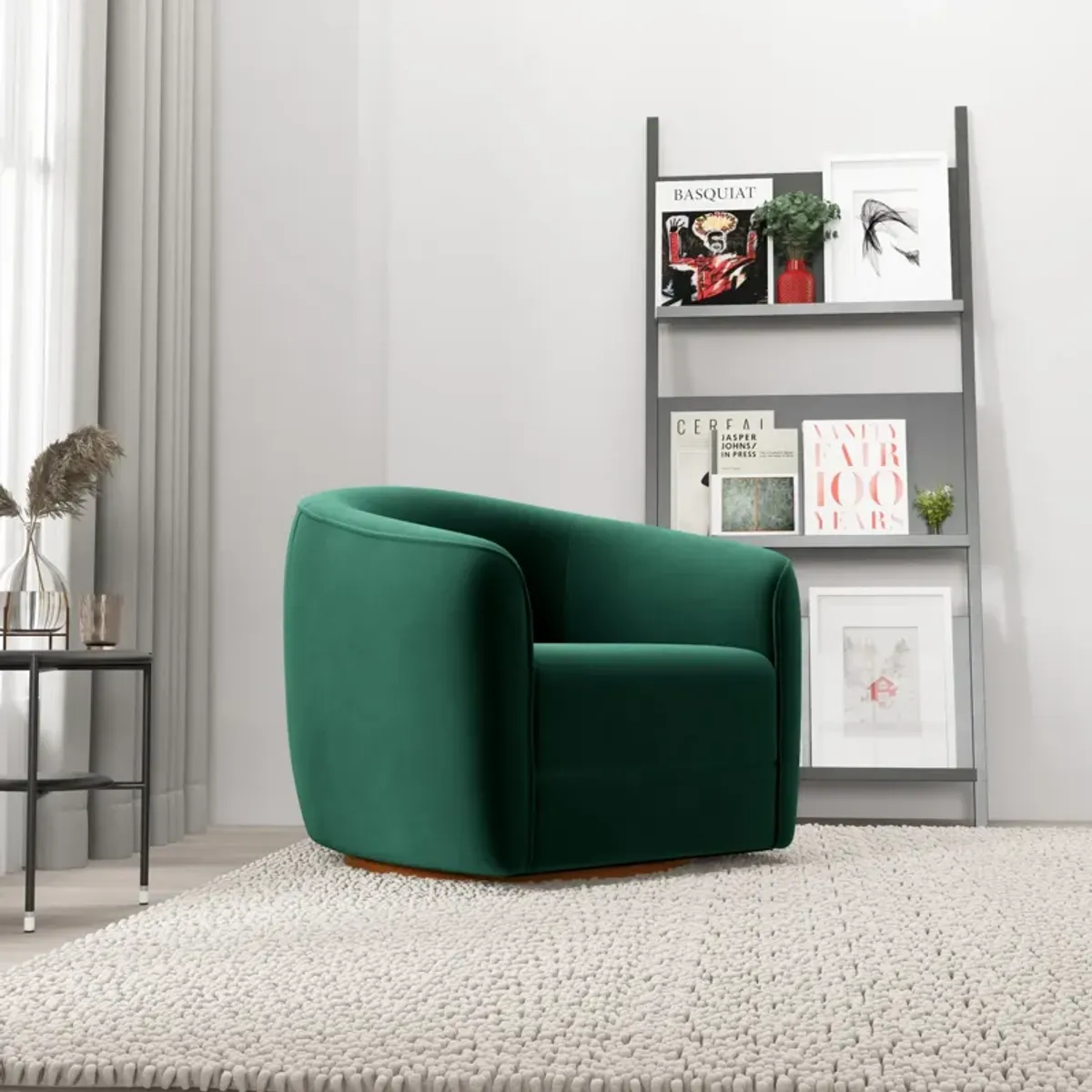 Spring Dark Green Velvet Swivel Chair