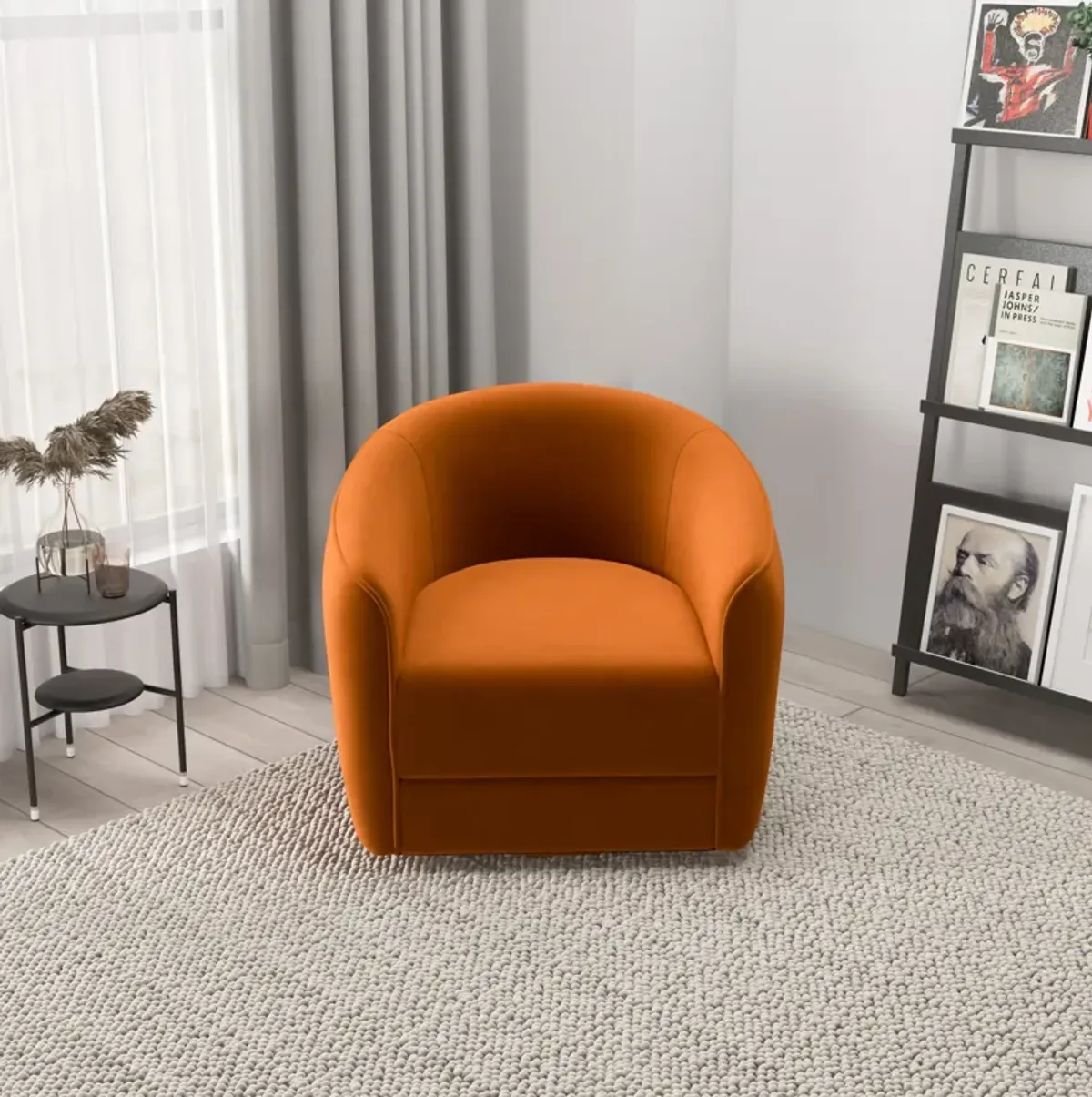 Spring Burnt Orange Velvet Swivel Chair