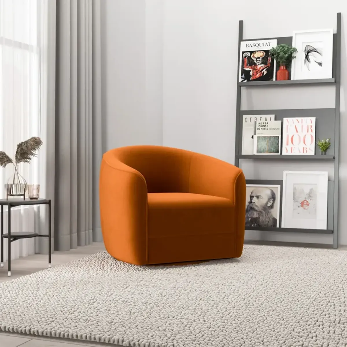 Spring Burnt Orange Velvet Swivel Chair