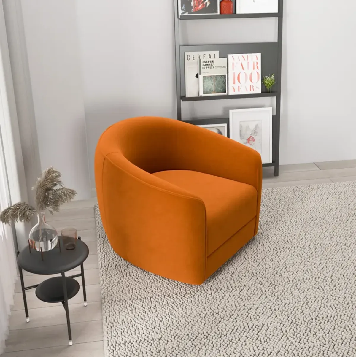 Spring Burnt Orange Velvet Swivel Chair