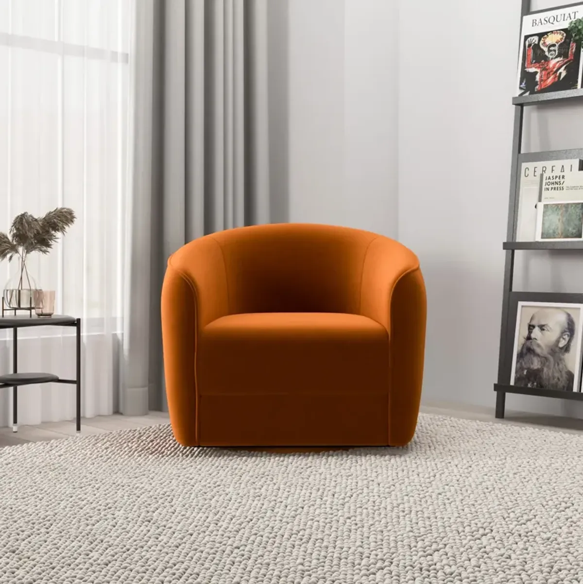 Spring Burnt Orange Velvet Swivel Chair