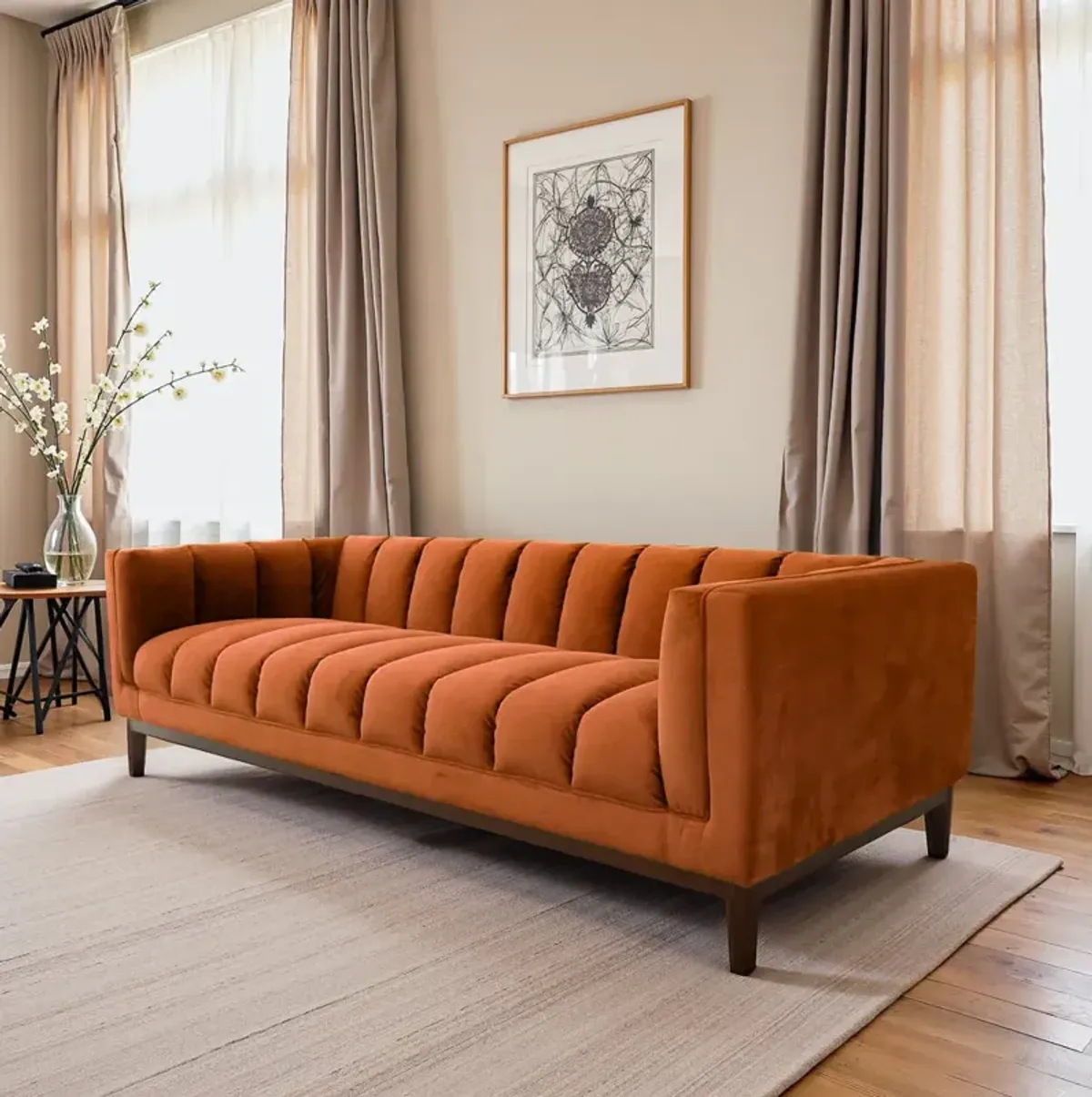 Jersey Orange Velvet Sofa