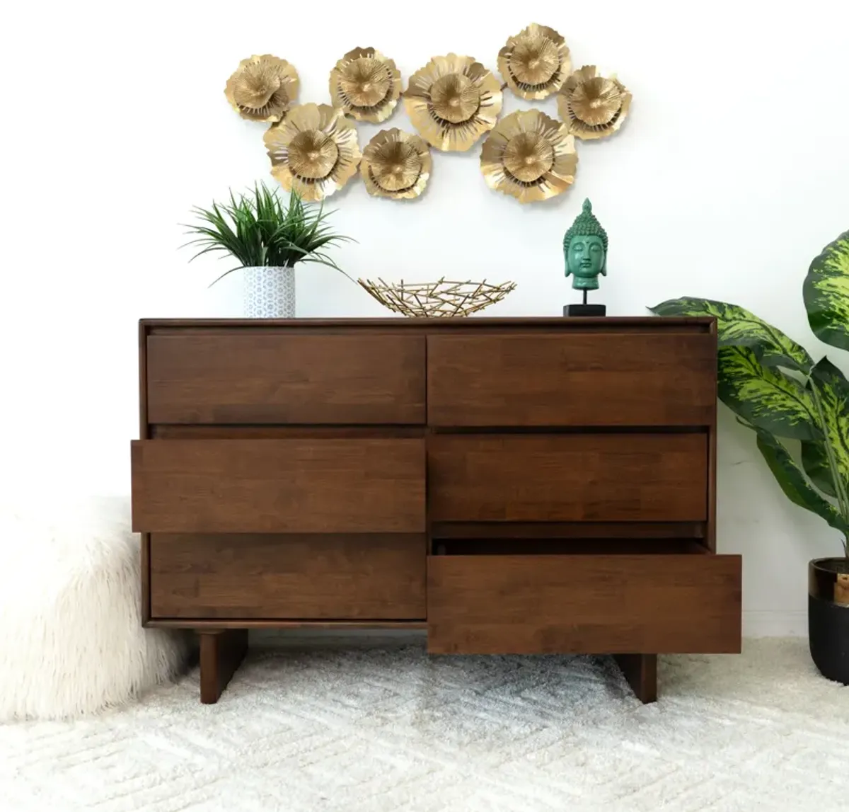 Hudson 6 Drawers Walnut Dresser