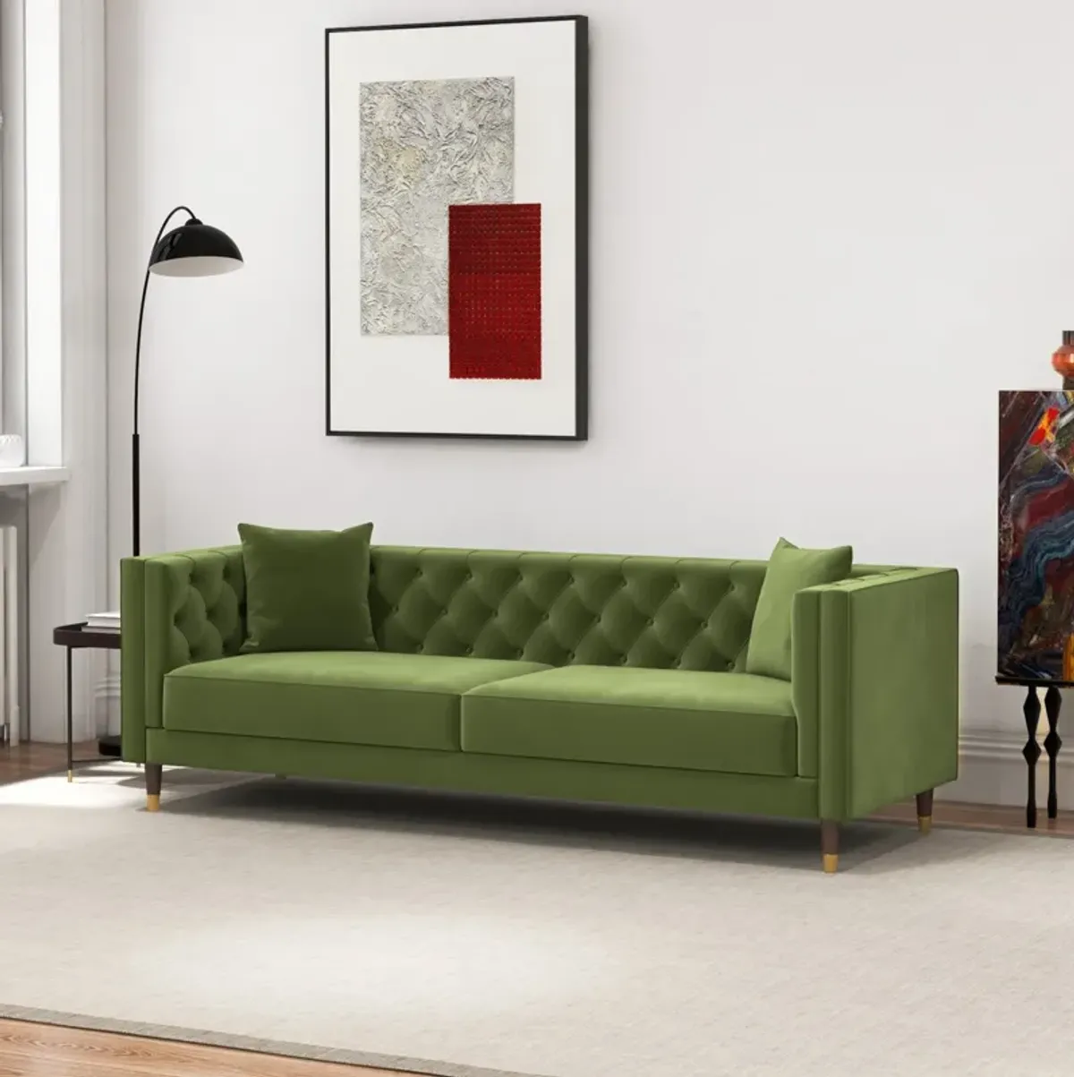 Lewis Olive Green Velvet Sofa