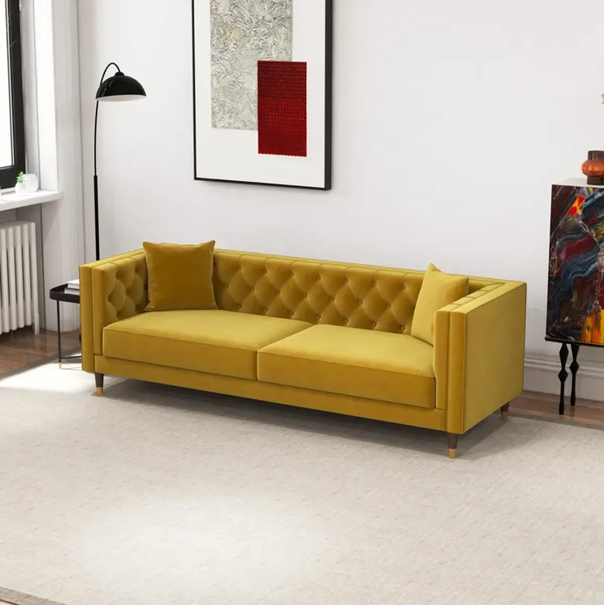 Lewis Yellow Mustard Velvet Sofa