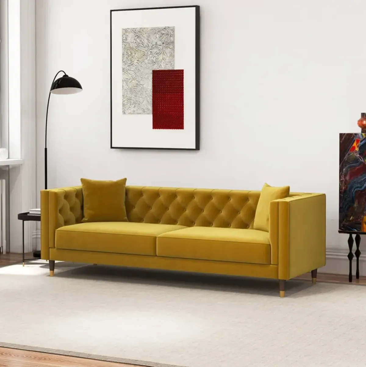 Lewis Yellow Mustard Velvet Sofa