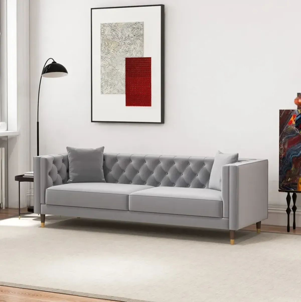 Lewis Light Gray Velvet Sofa