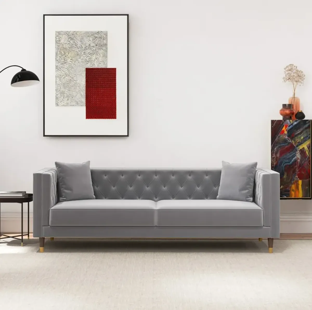 Lewis Light Gray Velvet Sofa