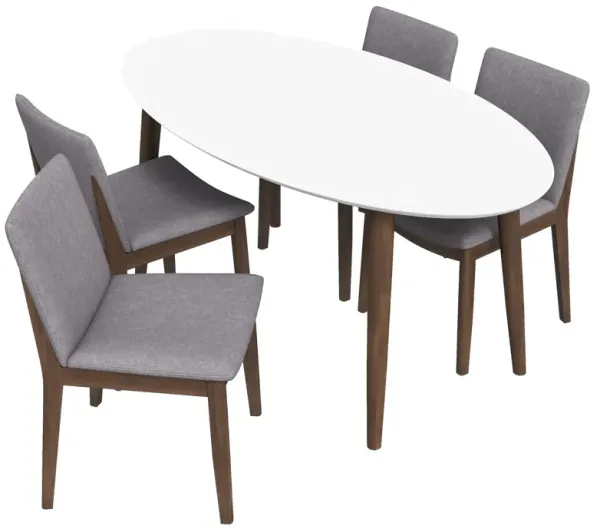 Dining Set, Rixos White Table with 4 Virginia Light Grey Chairs