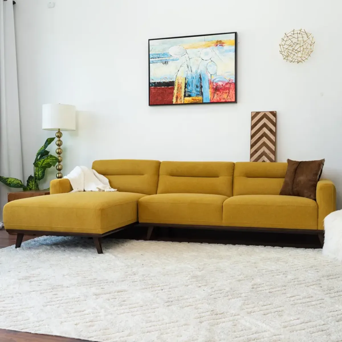 Baltic L Shaped Left Sectional Sofa Yellow Linen