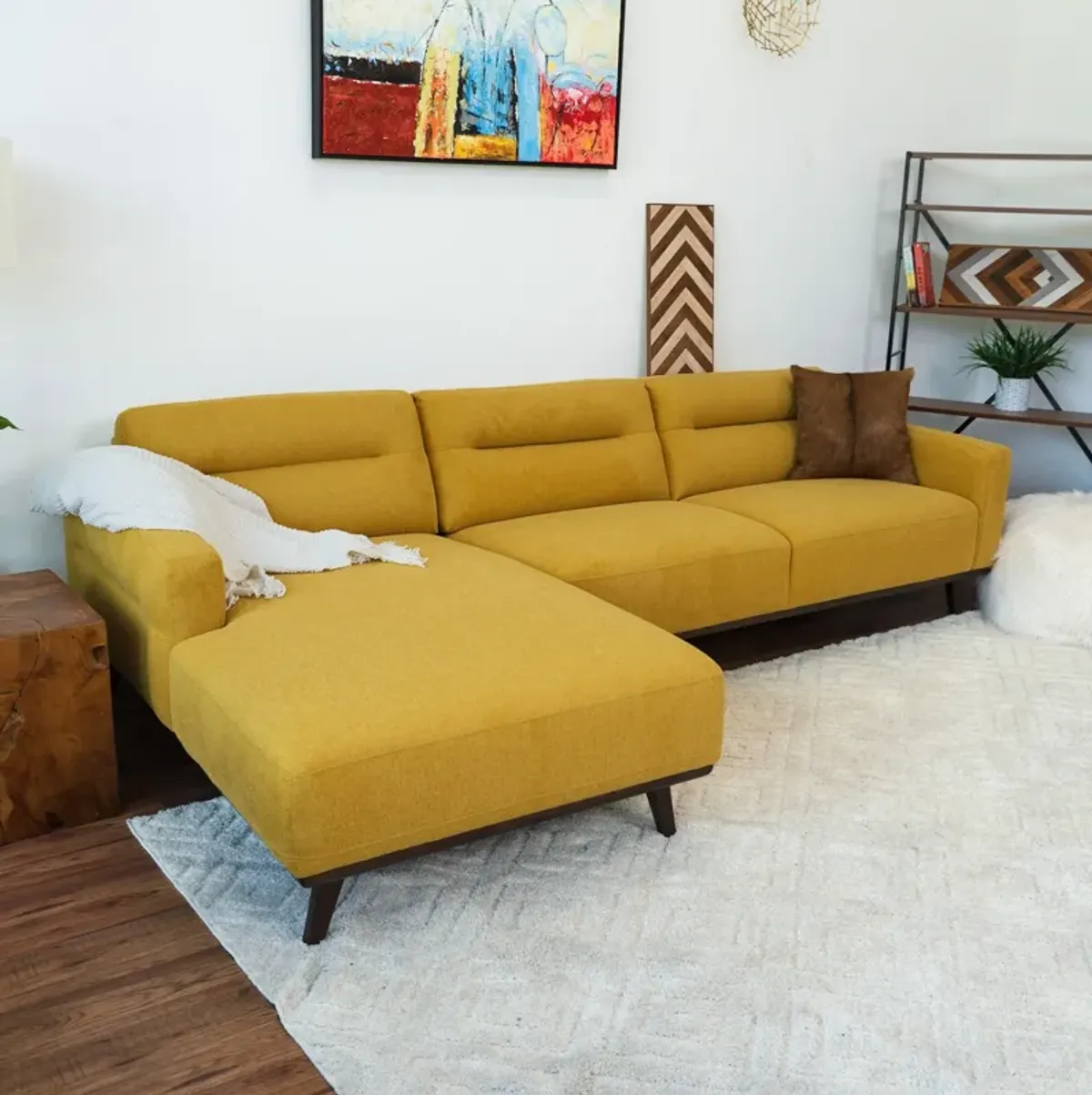 Baltic L Shaped Left Sectional Sofa Yellow Linen