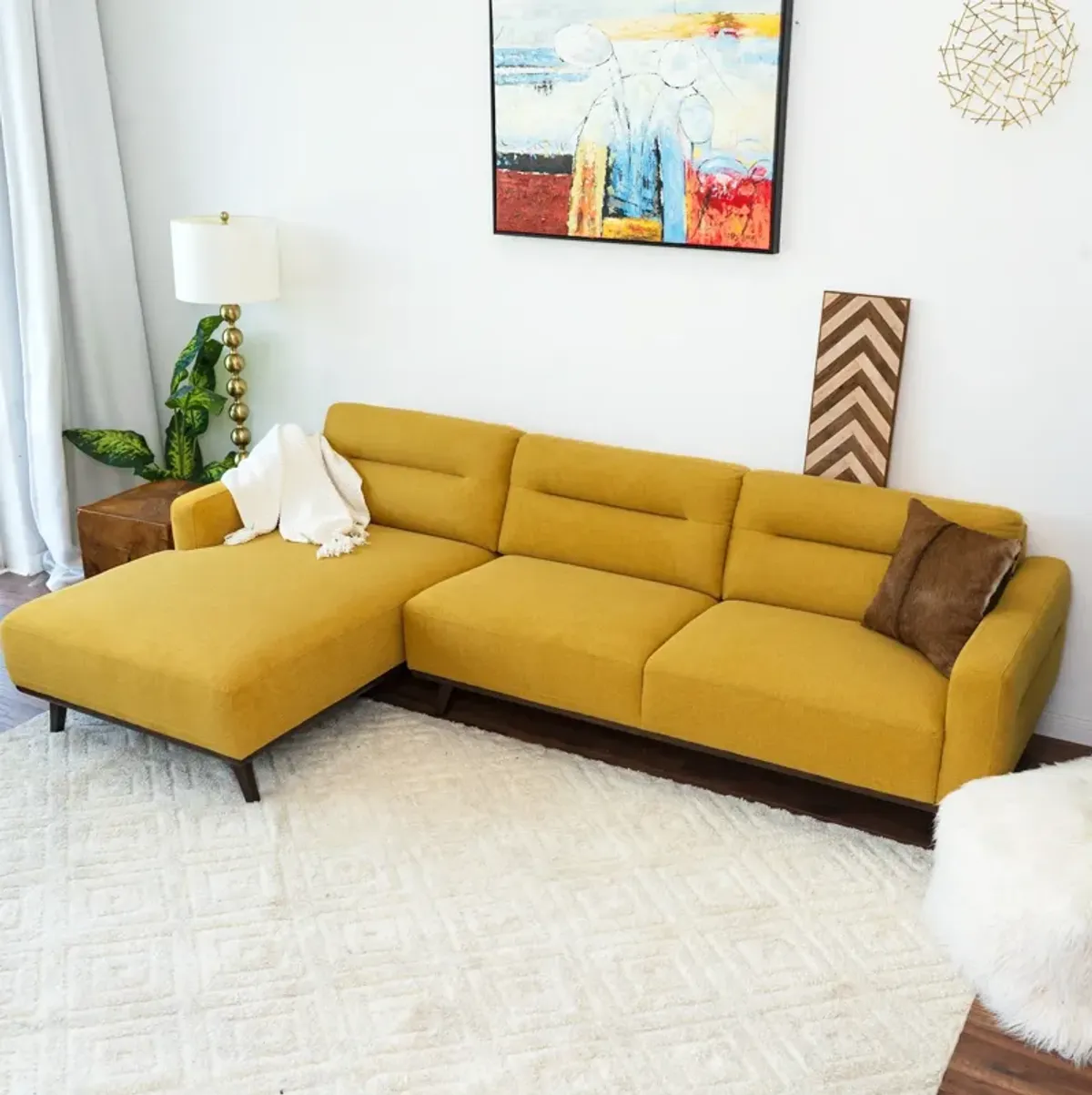 Baltic L Shaped Left Sectional Sofa Yellow Linen