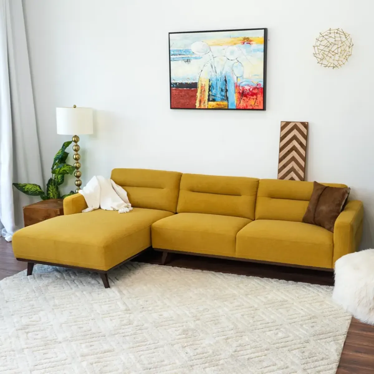 Baltic L Shaped Left Sectional Sofa Yellow Linen