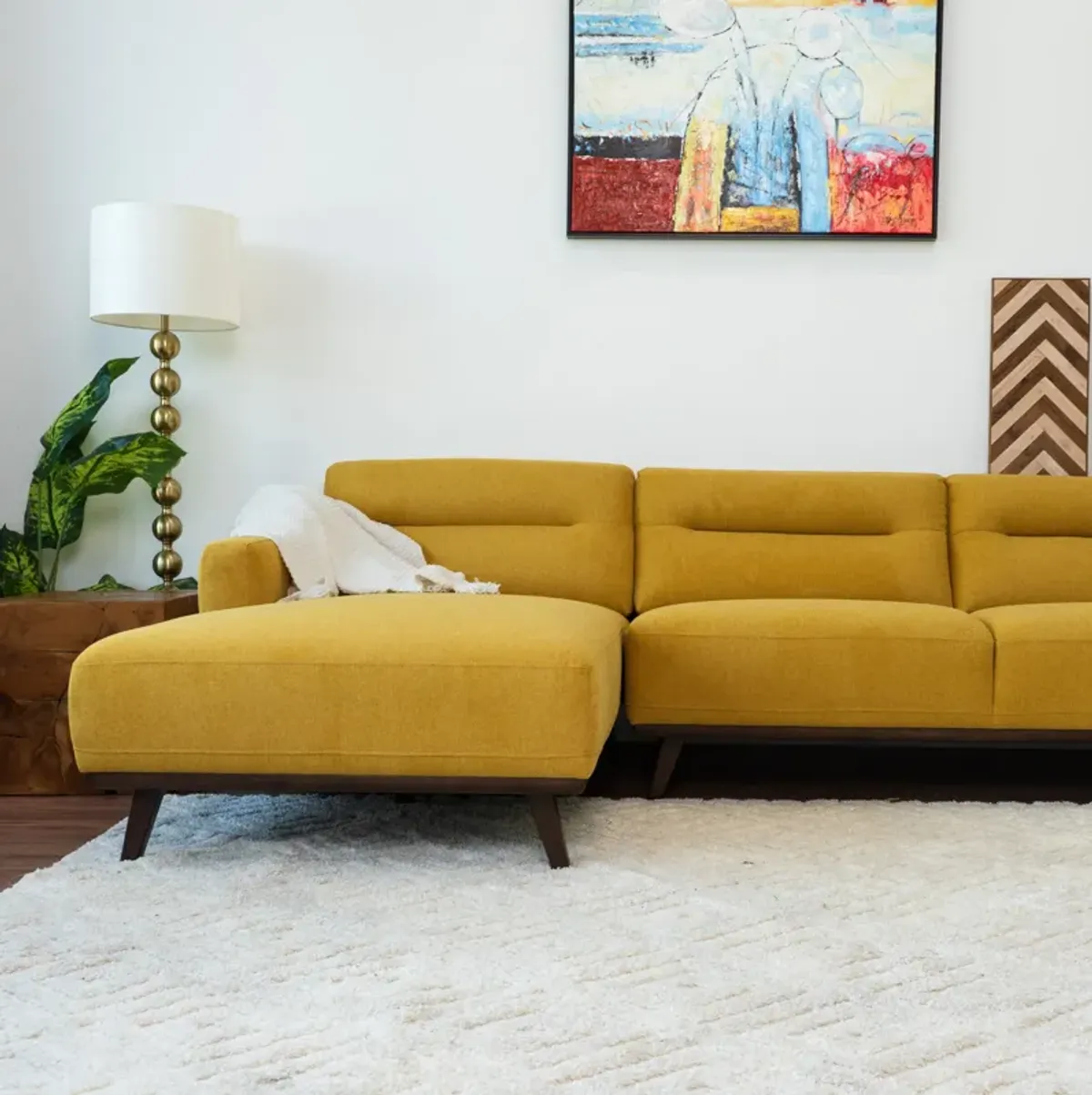 Baltic L Shaped Left Sectional Sofa Yellow Linen