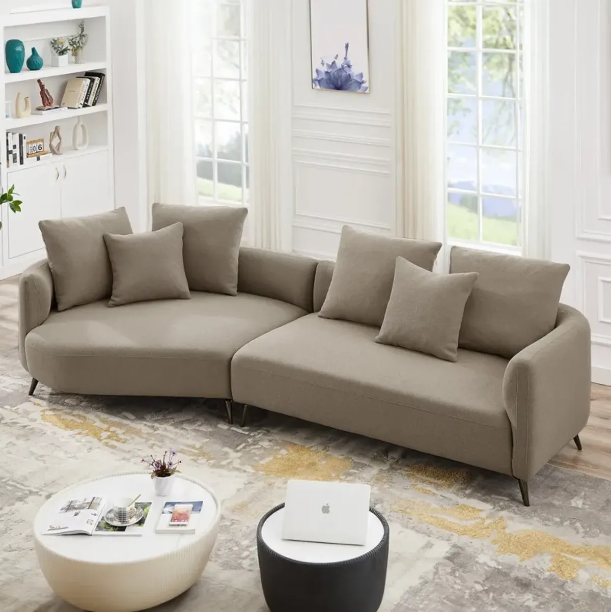 Lusia Boucle Sectional Sofa Mocha Left