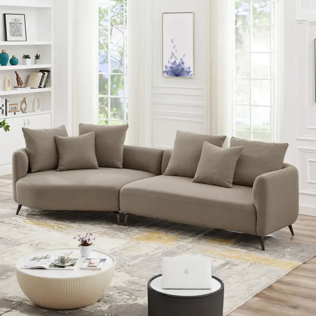 Lusia Boucle Sectional Sofa Mocha Left