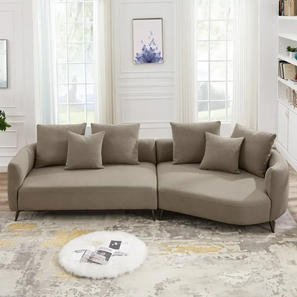 Lusia Boucle Sectional Sofa Mocha Right