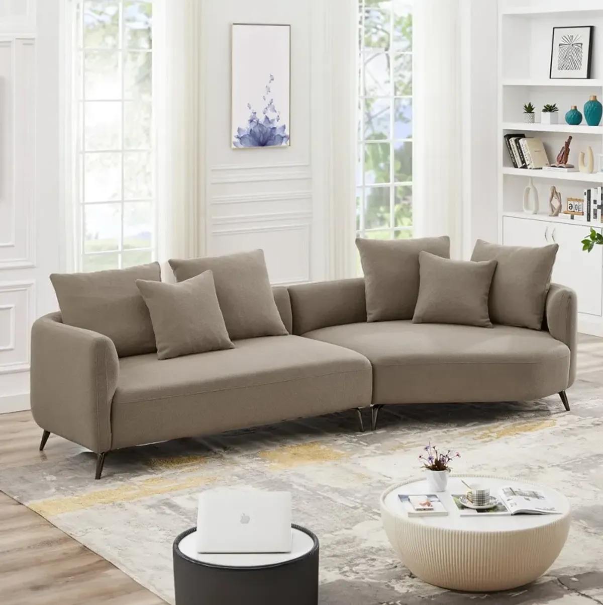 Lusia Boucle Sectional Sofa Mocha Right