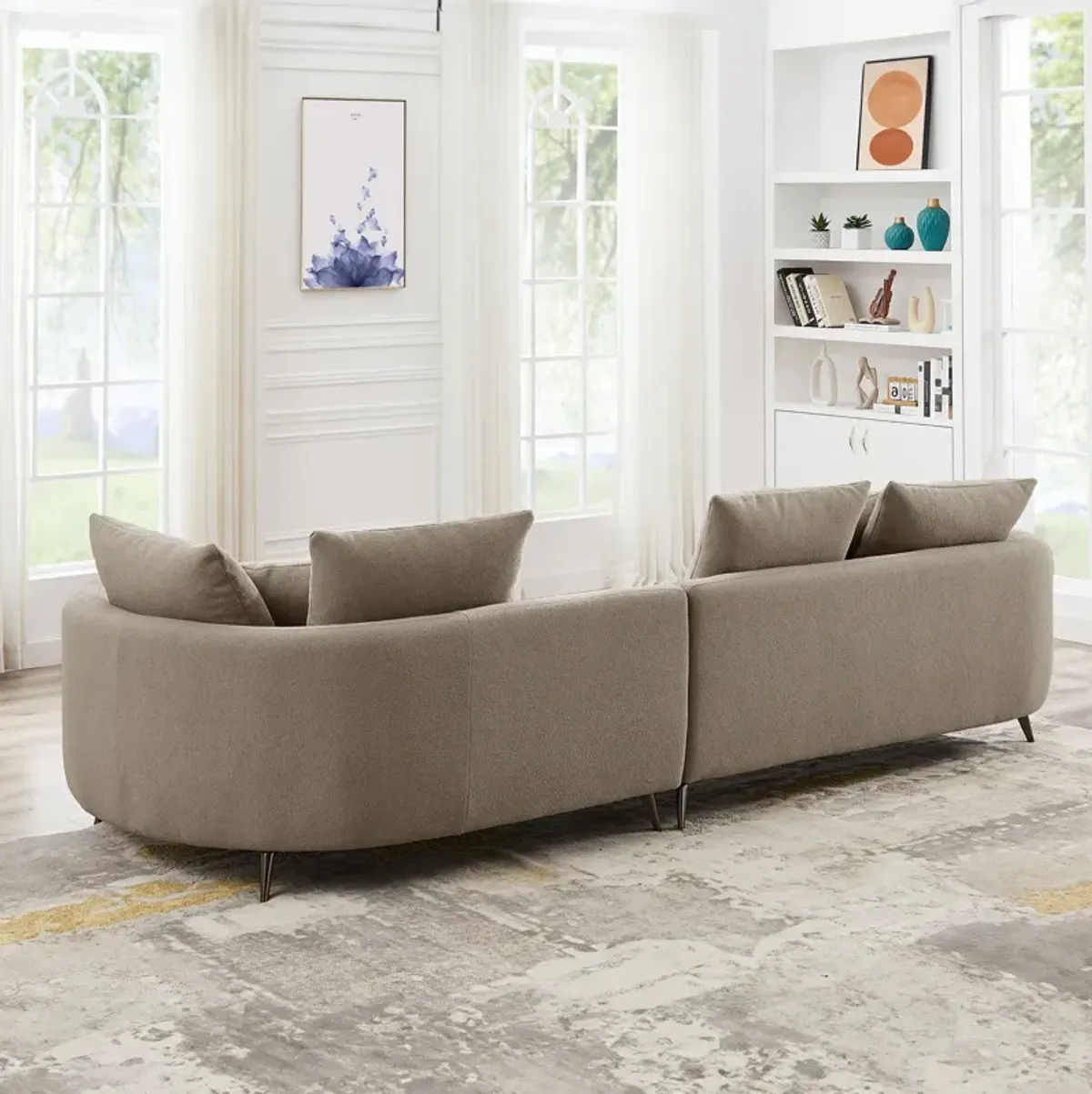 Lusia Boucle Sectional Sofa Mocha Right