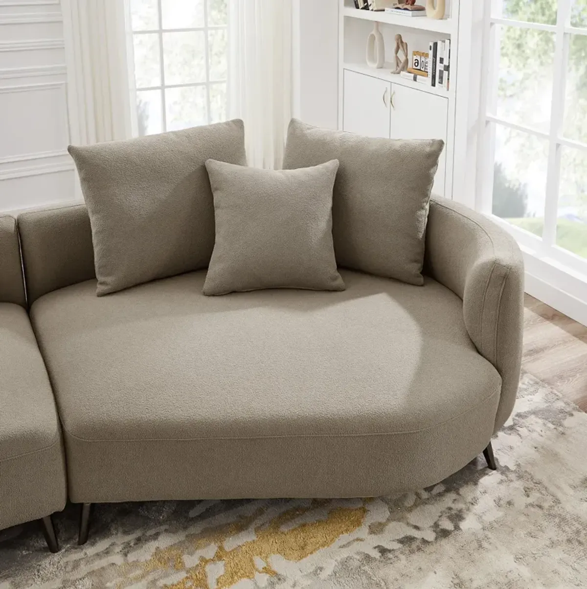 Lusia Boucle Sectional Sofa Mocha Right