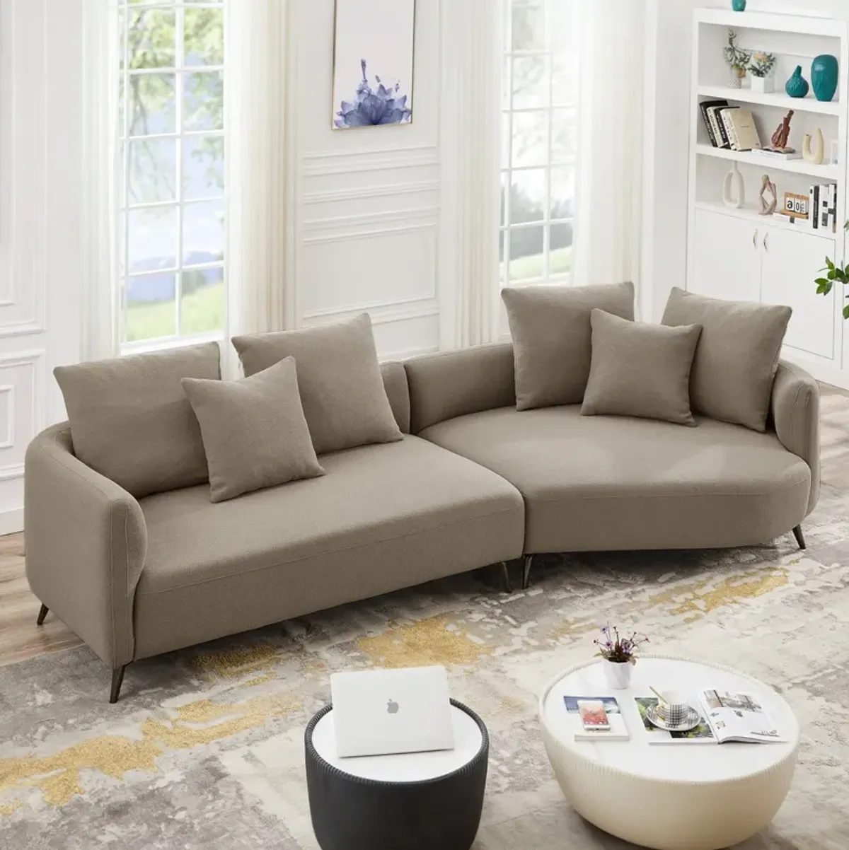 Lusia Boucle Sectional Sofa Mocha Right