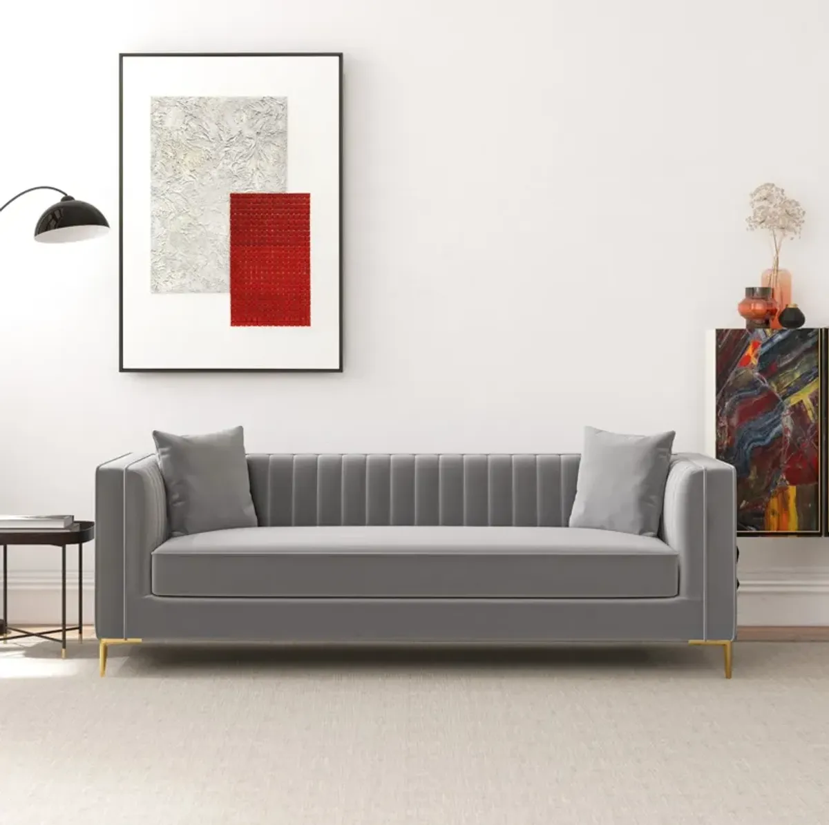 Kendra 91" Light Grey Velvet Sofa