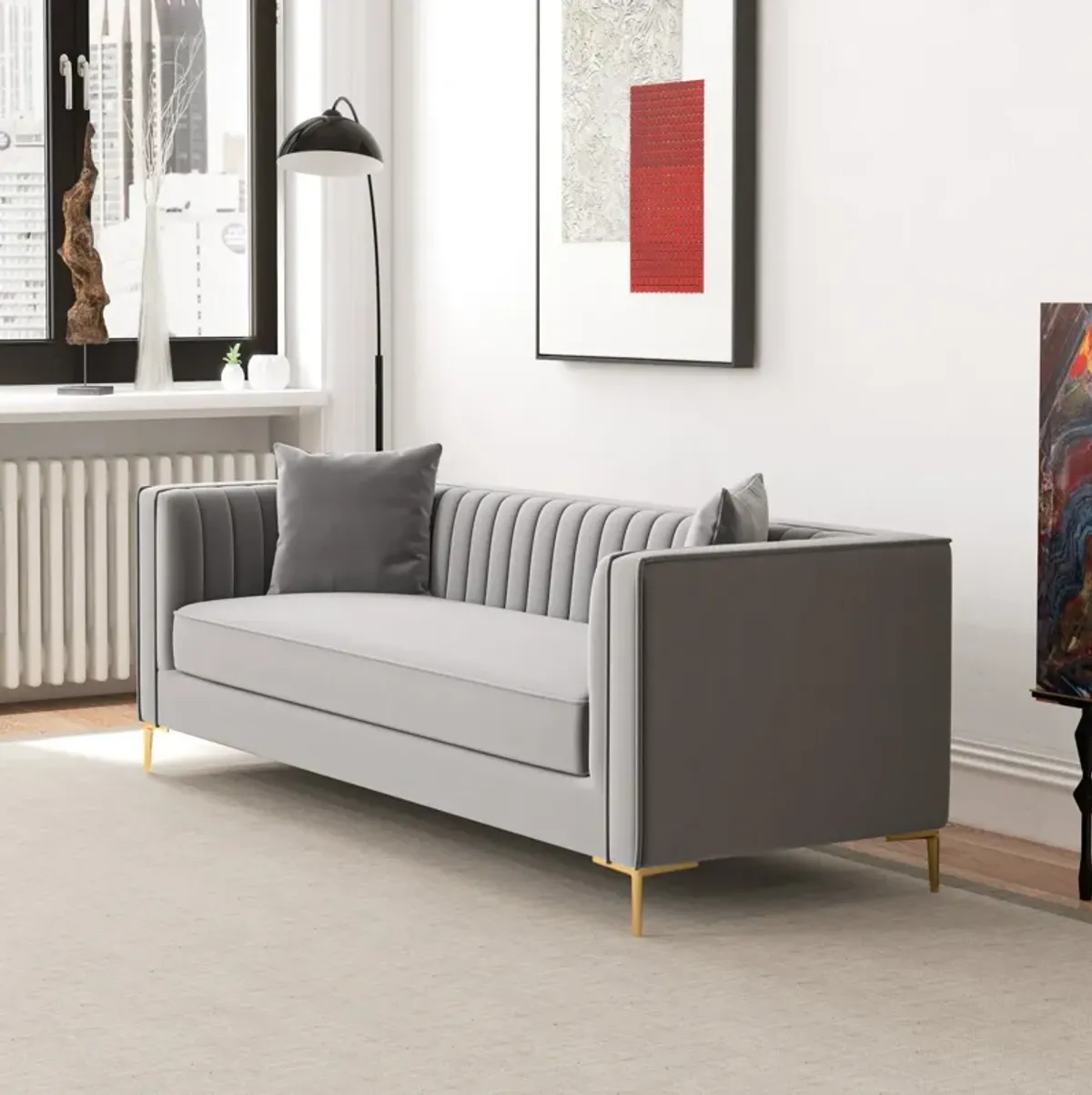 Kendra 91" Light Grey Velvet Sofa