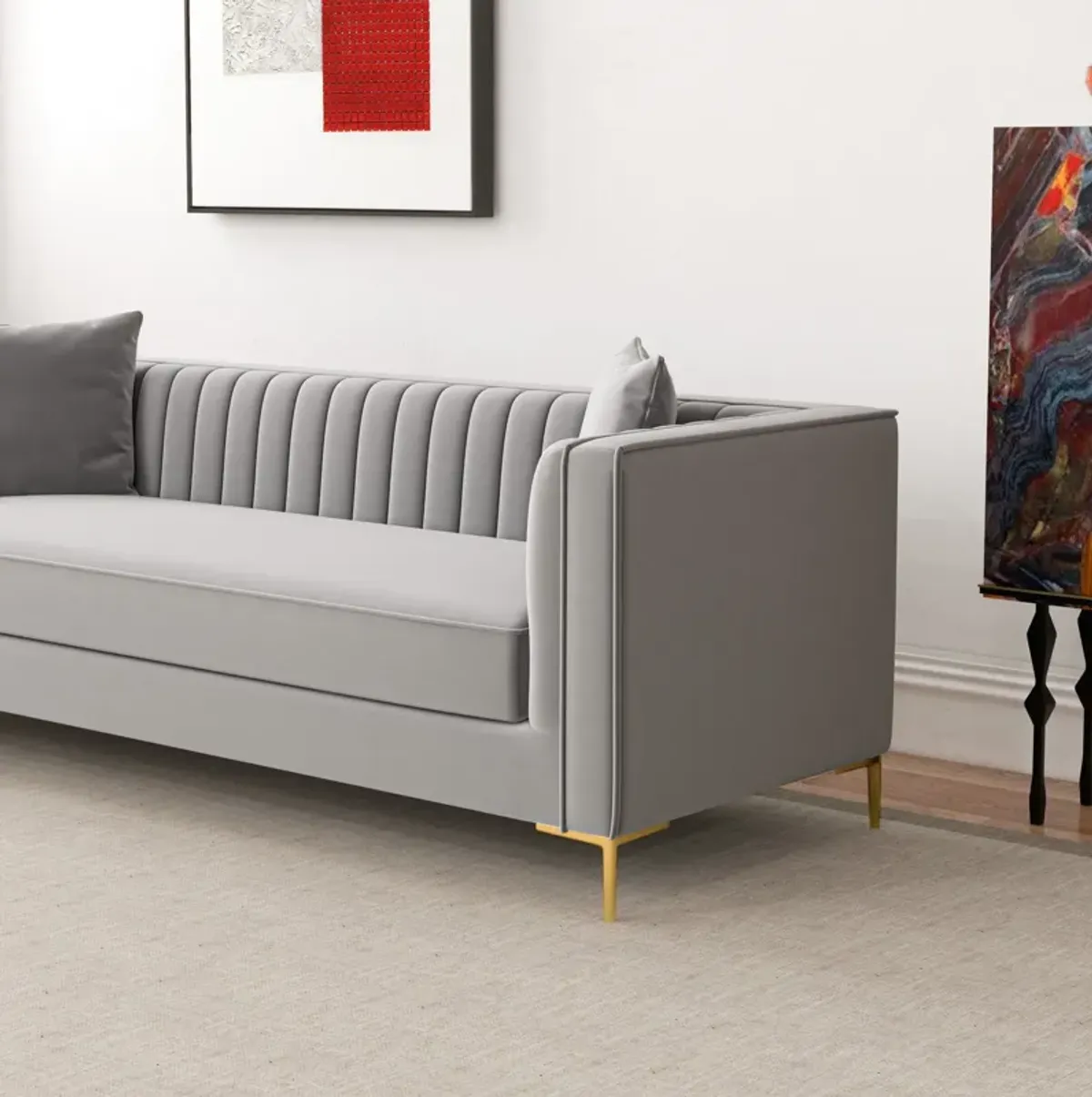 Kendra 91" Light Grey Velvet Sofa