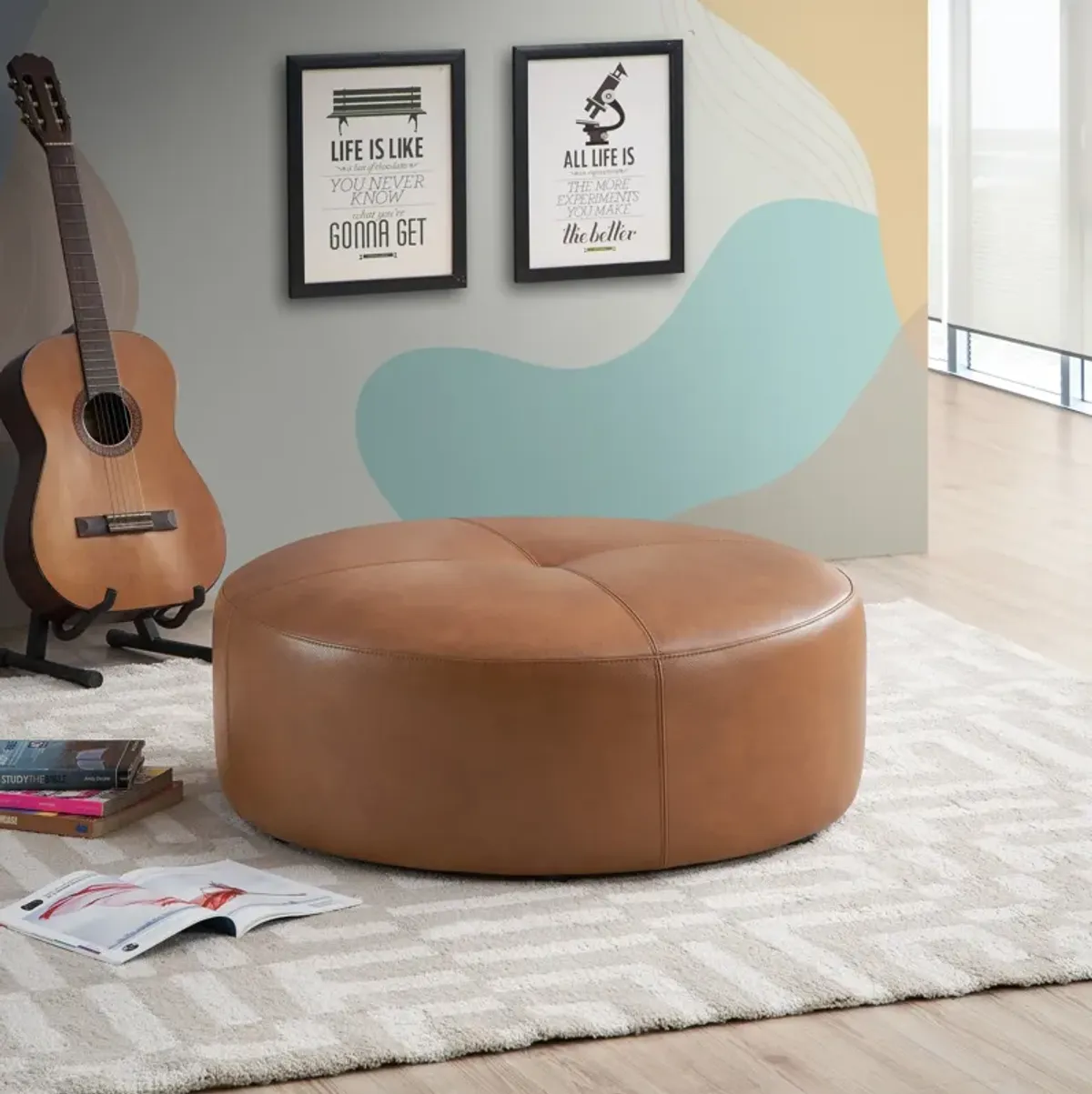 Rochelle Tan Leather Ottoman