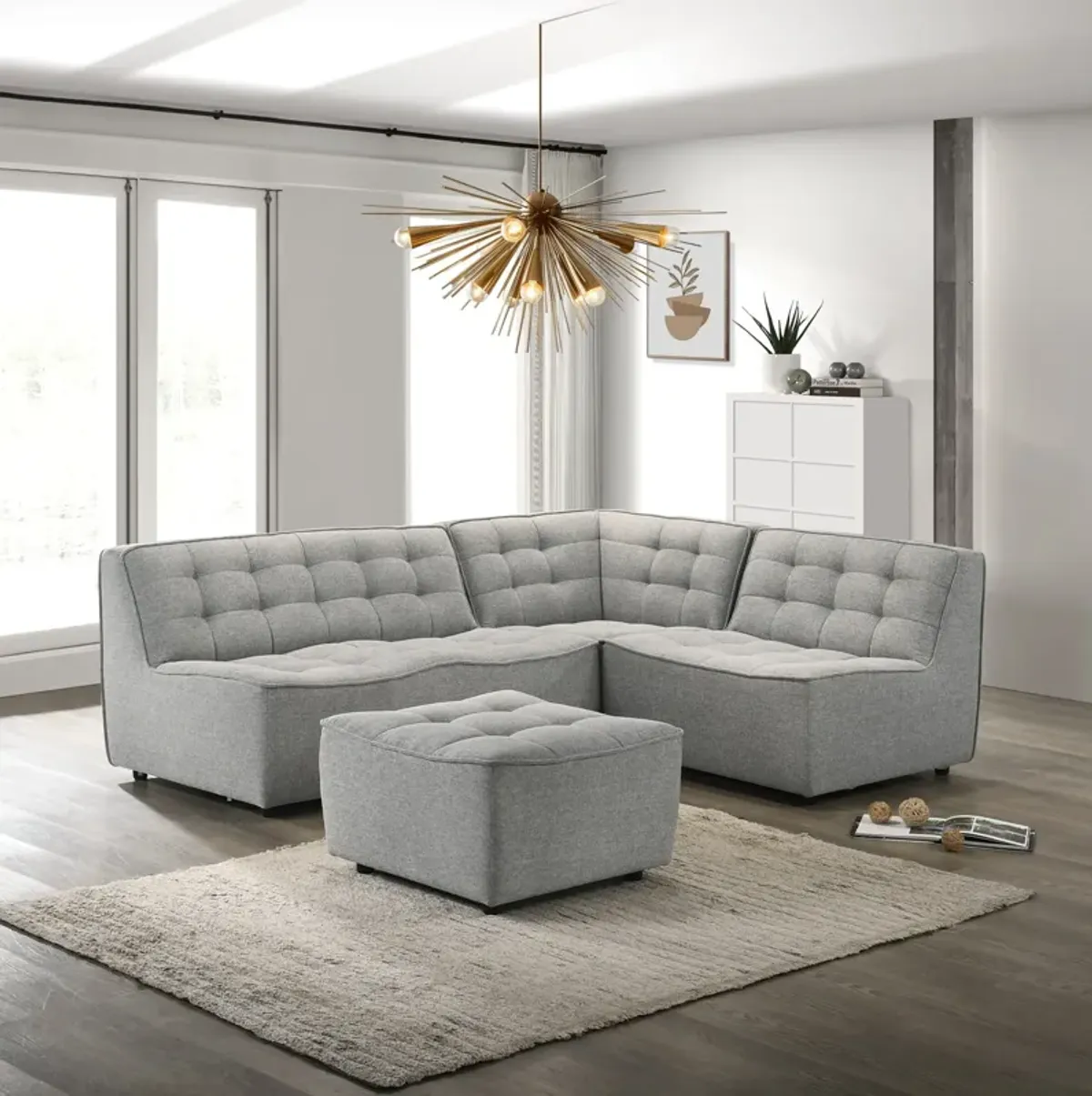 Linden Light Gray Linen Modular Corner Sofa