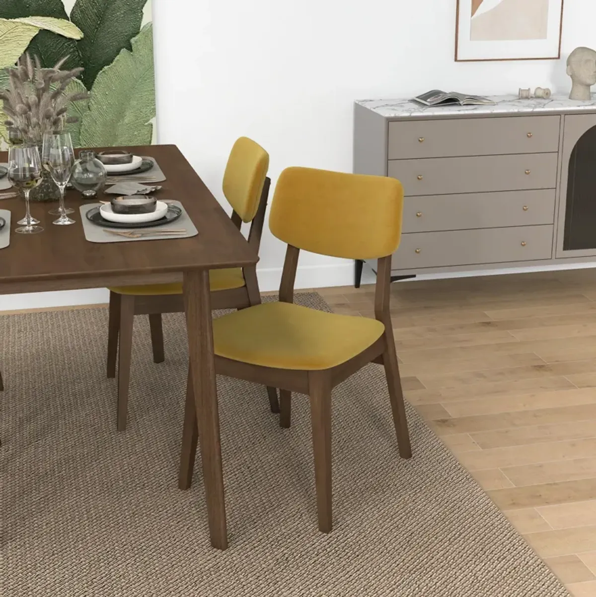 Abbott Dark Yellow Velvet Dining Chair Set of 2