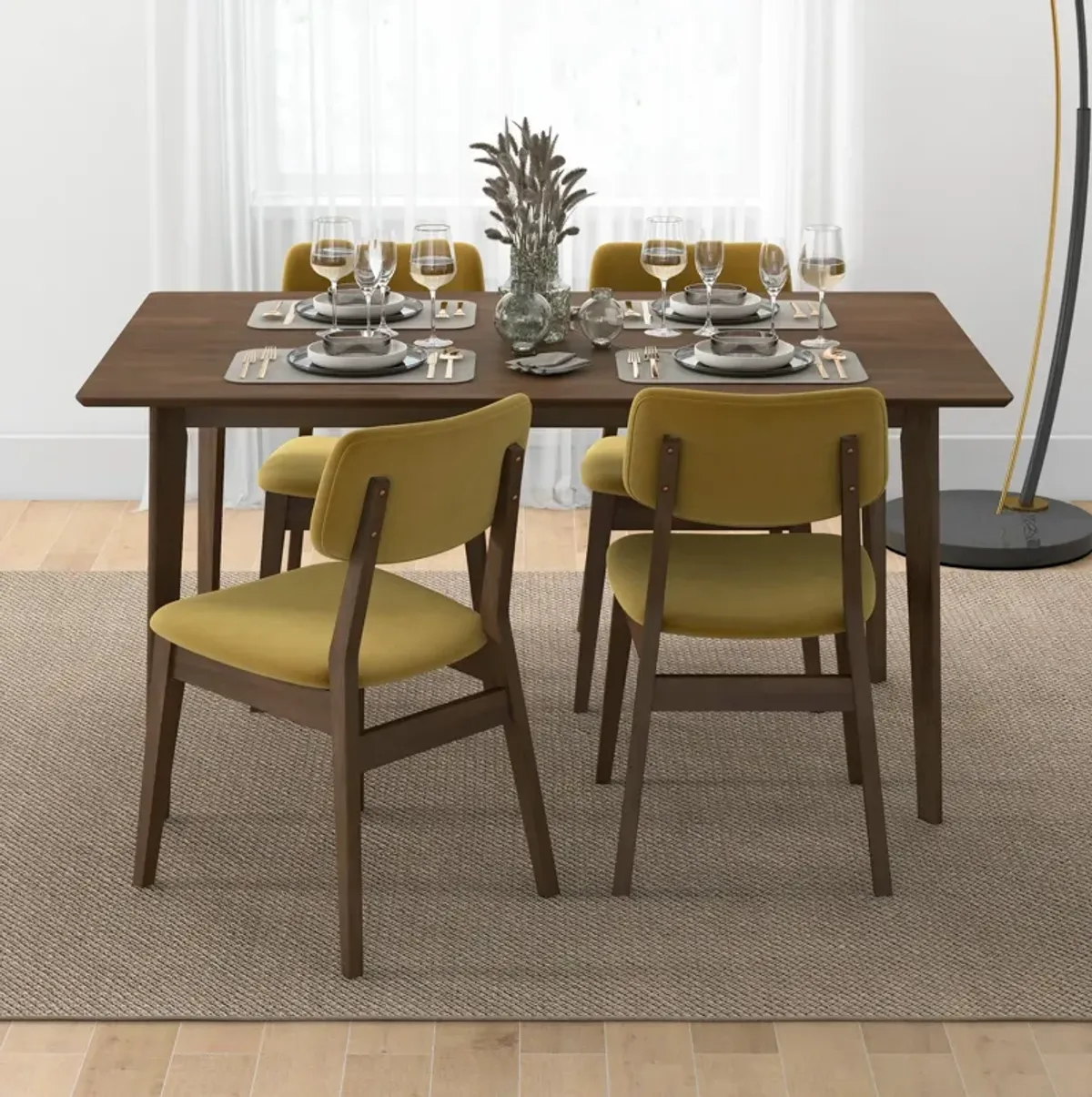 Abbott Dark Yellow Velvet Dining Chair Set of 2