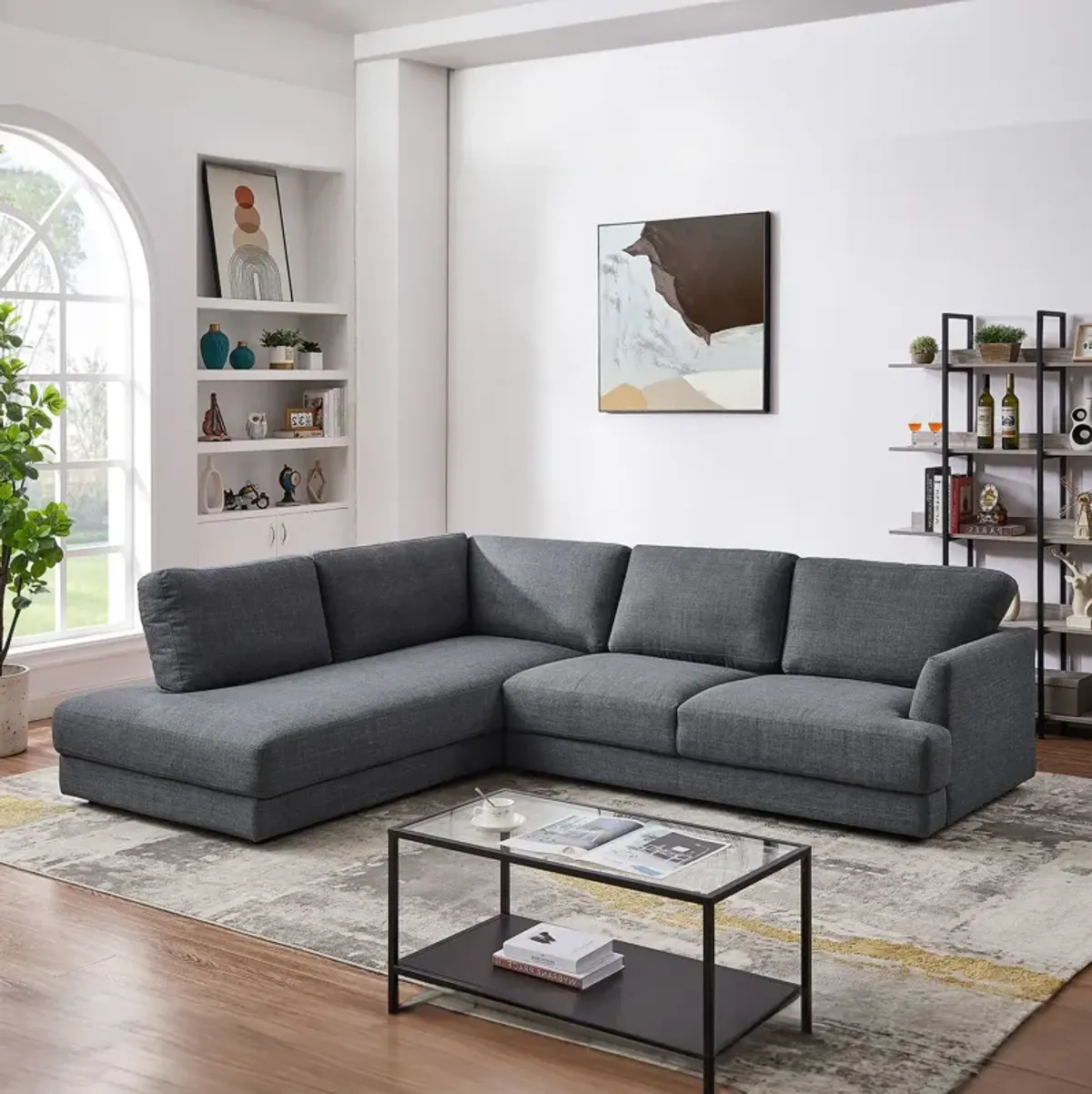 Glendale Grey Linen L-Shaped Left Sectional Sofa